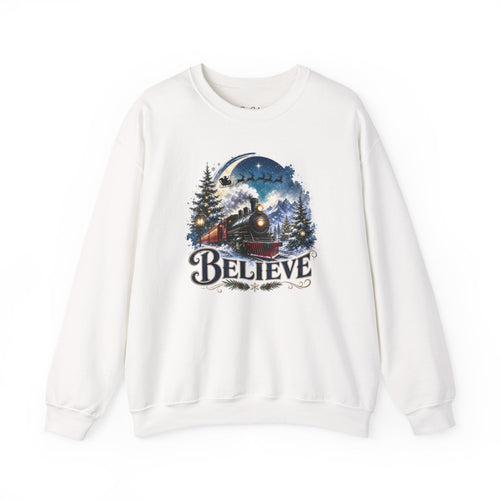 Believe Train Sweatshirt - Vintage Holiday Winter Steam Locomotive Crewneck