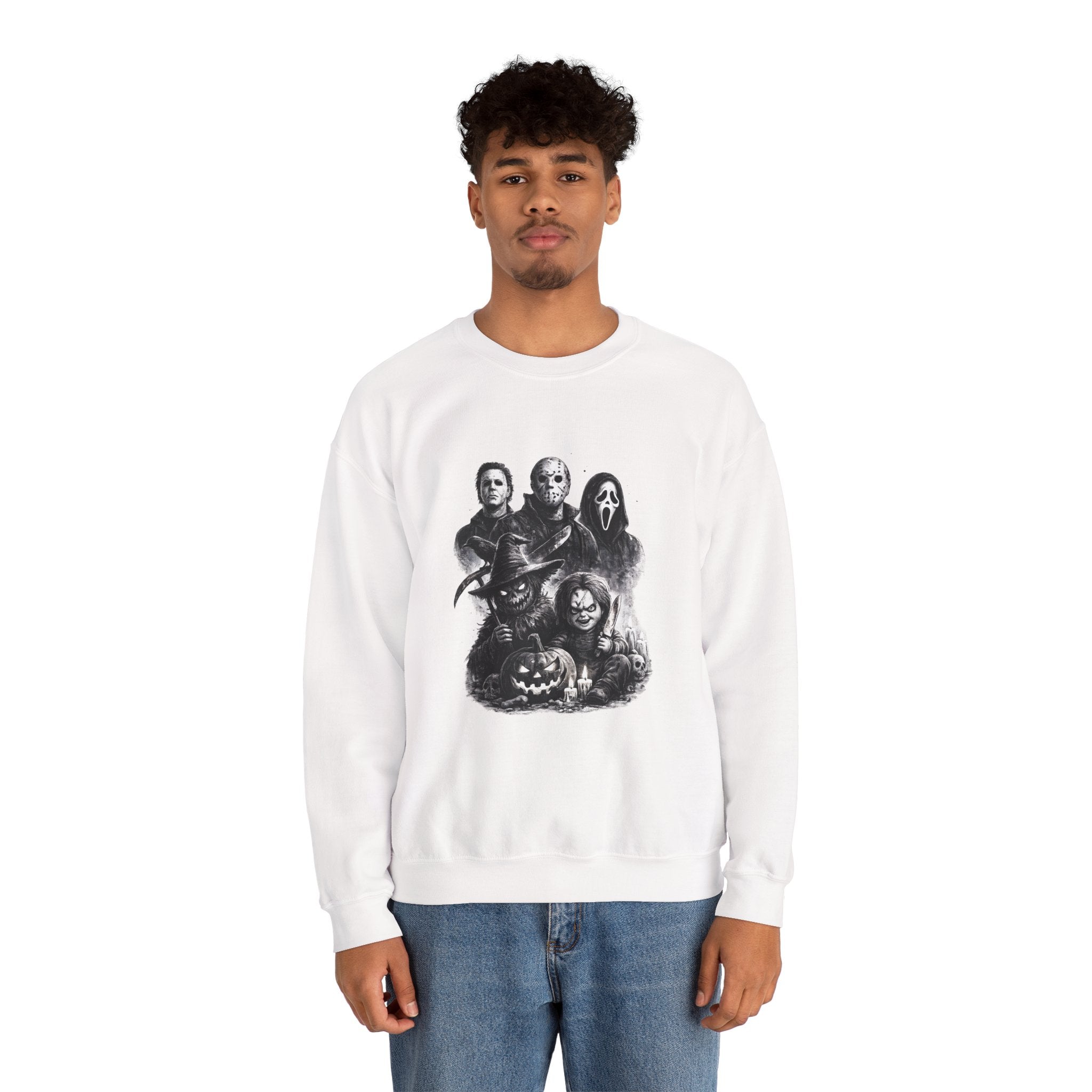 Horror Icons Crewneck Sweatshirt — Vintage Halloween Slasher Collage