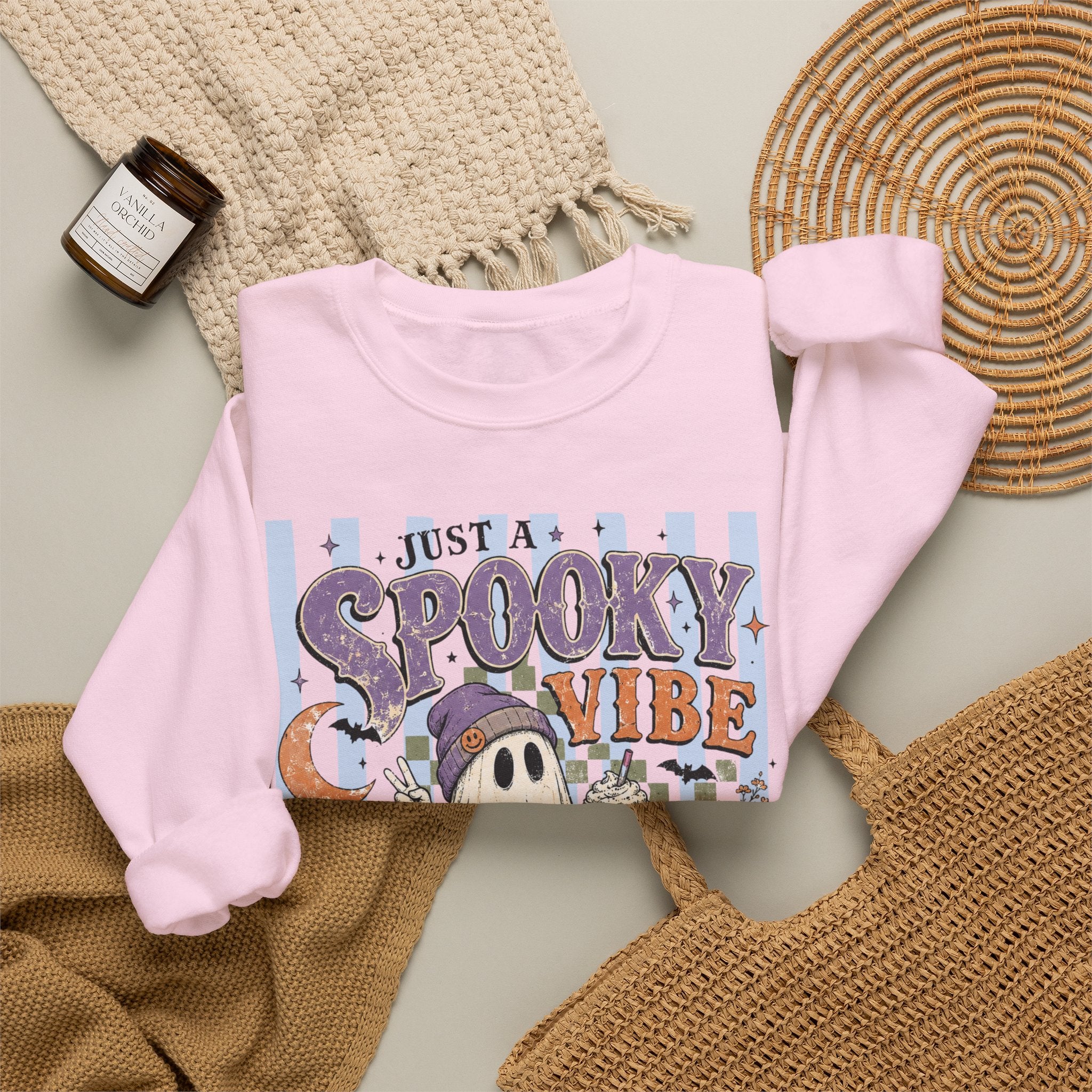 Spooky Vibe Crewneck Sweatshirt – Cute Ghost Halloween Graphic