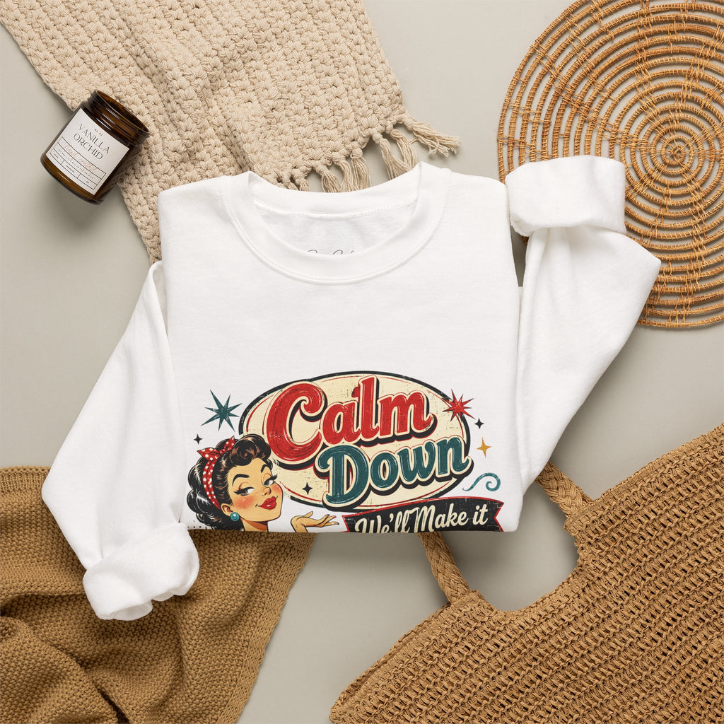 Crewneck Sweatshirt — Vintage 'Calm Down, We'll Make It Look Like An Accident' Retro Pin-Up Design