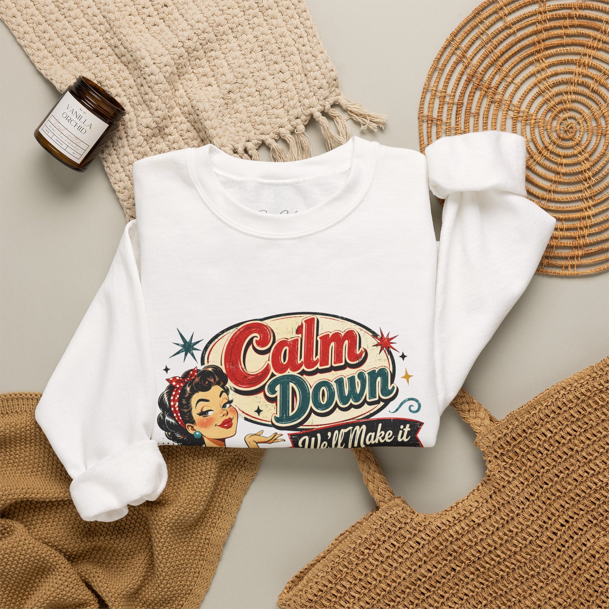 Crewneck Sweatshirt — Vintage 'Calm Down, We'll Make It Look Like An Accident' Retro Pin-Up Design