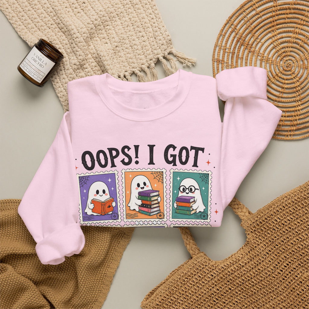 Crewneck Sweatshirt — "Oops! I Got Another Book" Cute Reading Ghosts Graphic