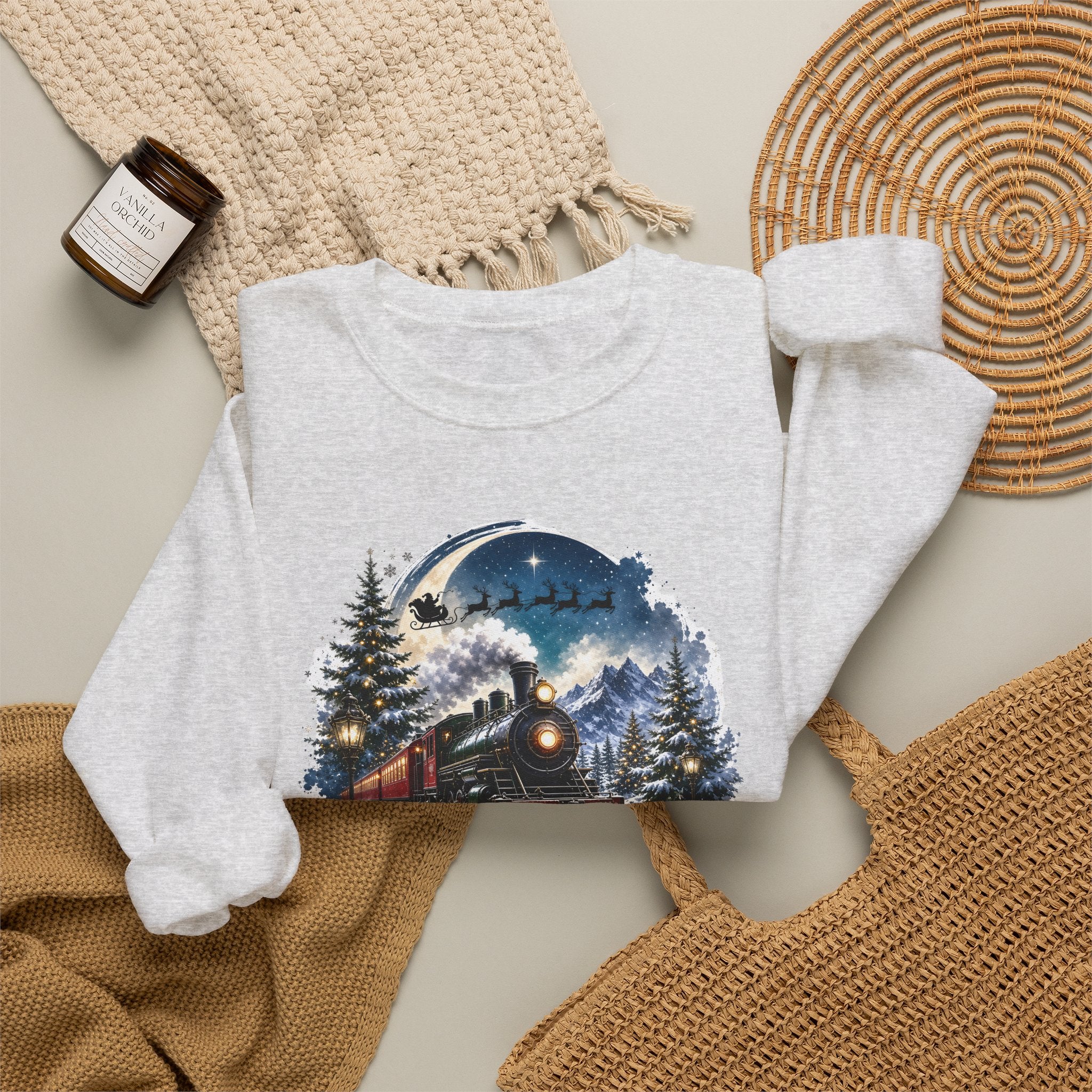 Believe Train Sweatshirt - Vintage Holiday Winter Steam Locomotive Crewneck