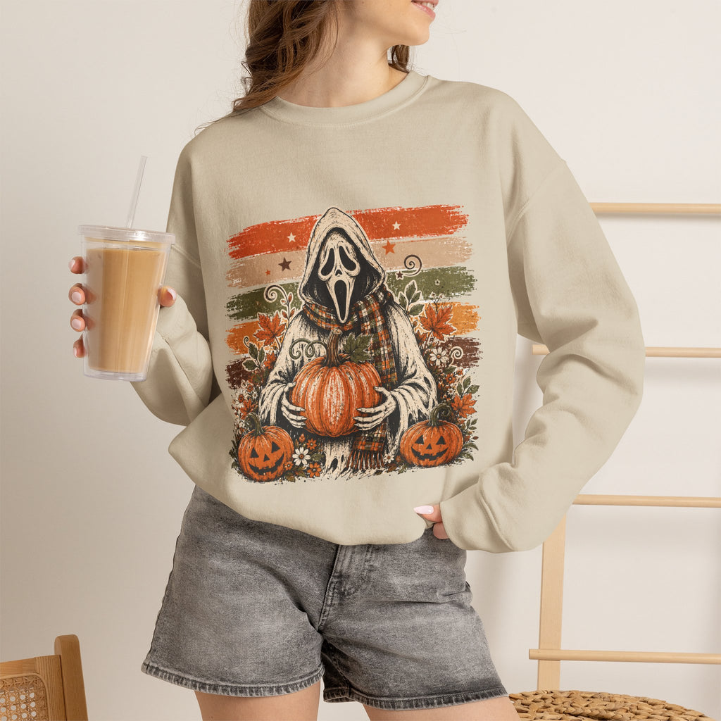 Halloween Ghostface Sweatshirt — Pumpkin & Jack-O'-Lantern Horror Crewneck Unisex