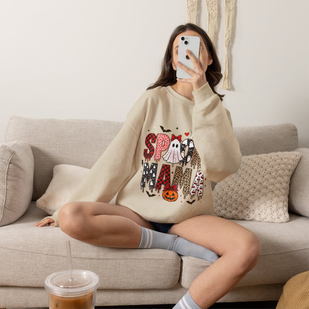 Spooky Mama Sweatshirt — Halloween Ghost Pumpkin Crewneck for Moms