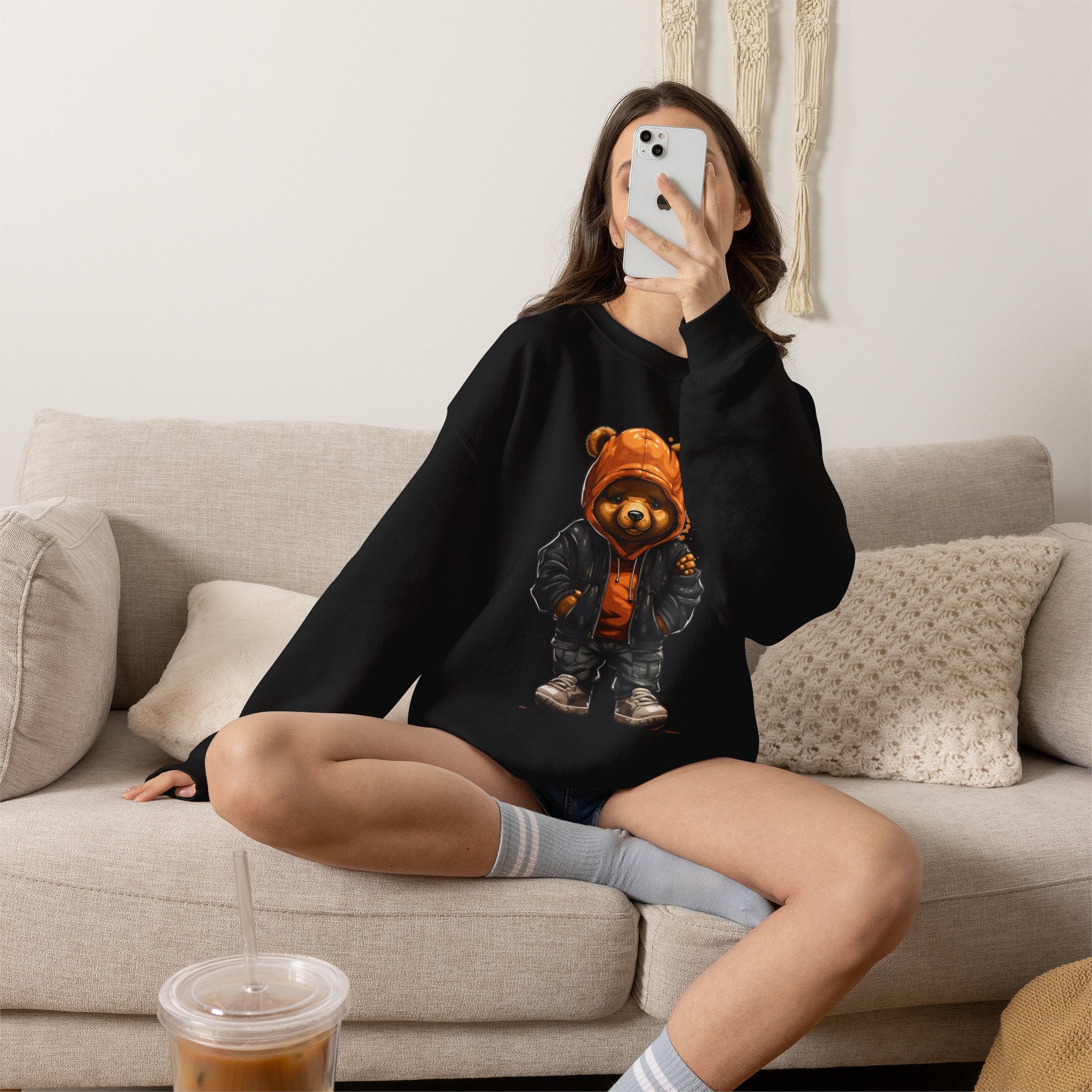 Streetwear Teddy Bear sweatshirt | Teddy in Hoodie and Leather Jacket