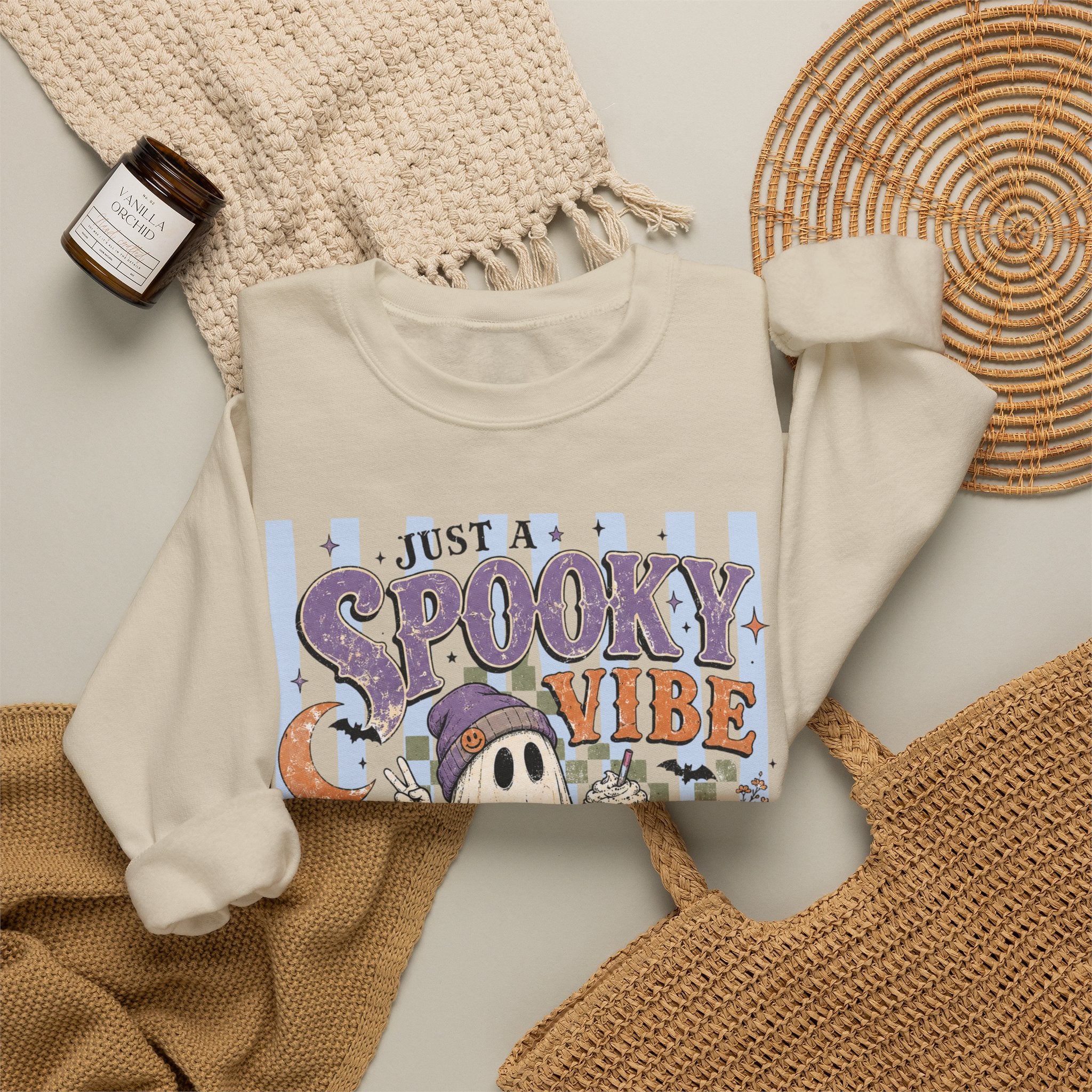 Spooky Vibe Crewneck Sweatshirt – Cute Ghost Halloween Graphic