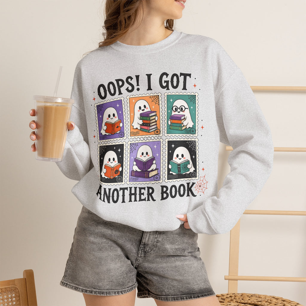 Crewneck Sweatshirt — "Oops! I Got Another Book" Cute Reading Ghosts Graphic