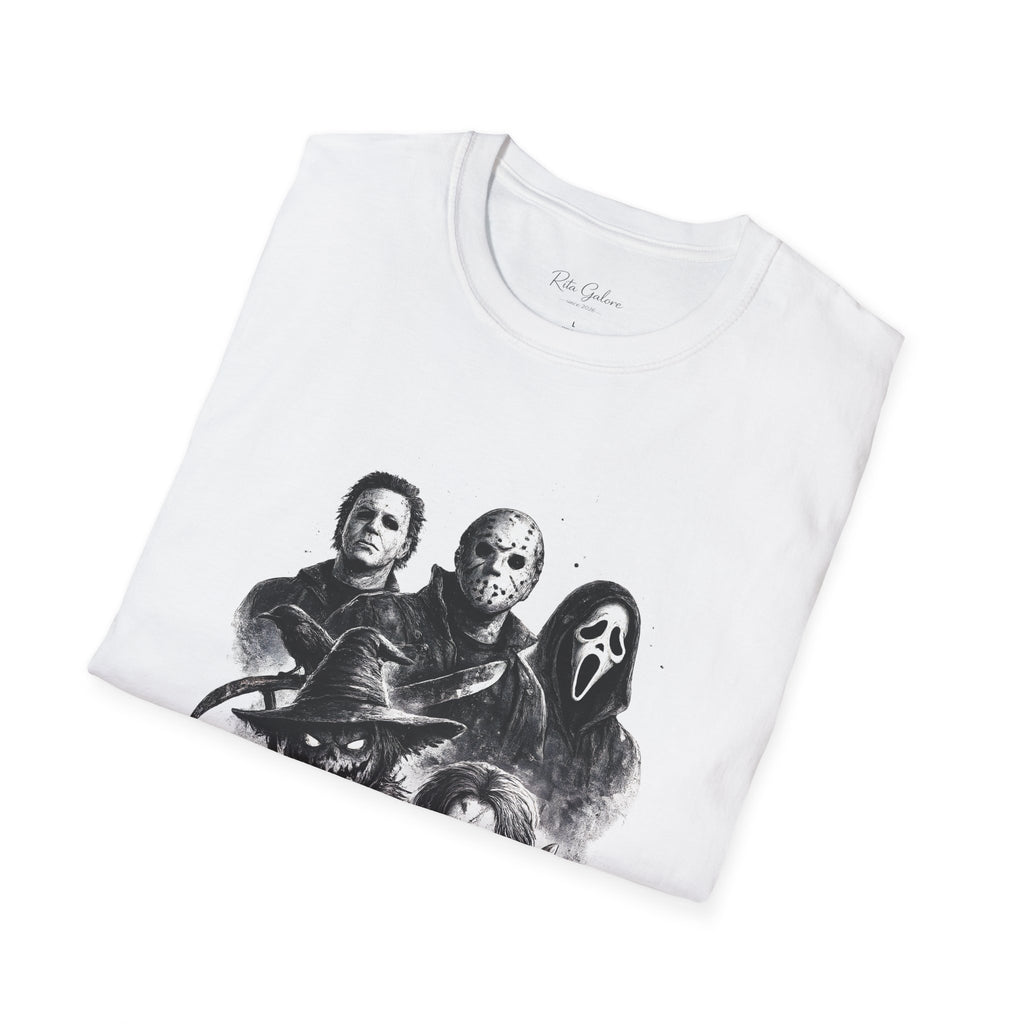 Horror Slasher Mask Collage T-Shirt | Halloween Villains Tee Unisex