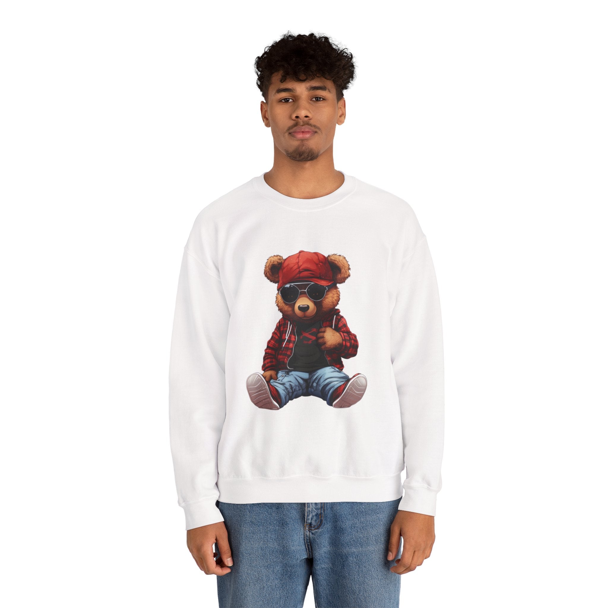 Cool Teddy Bear Crewneck Sweatshirt - Hipster Bear Graphic Pullover