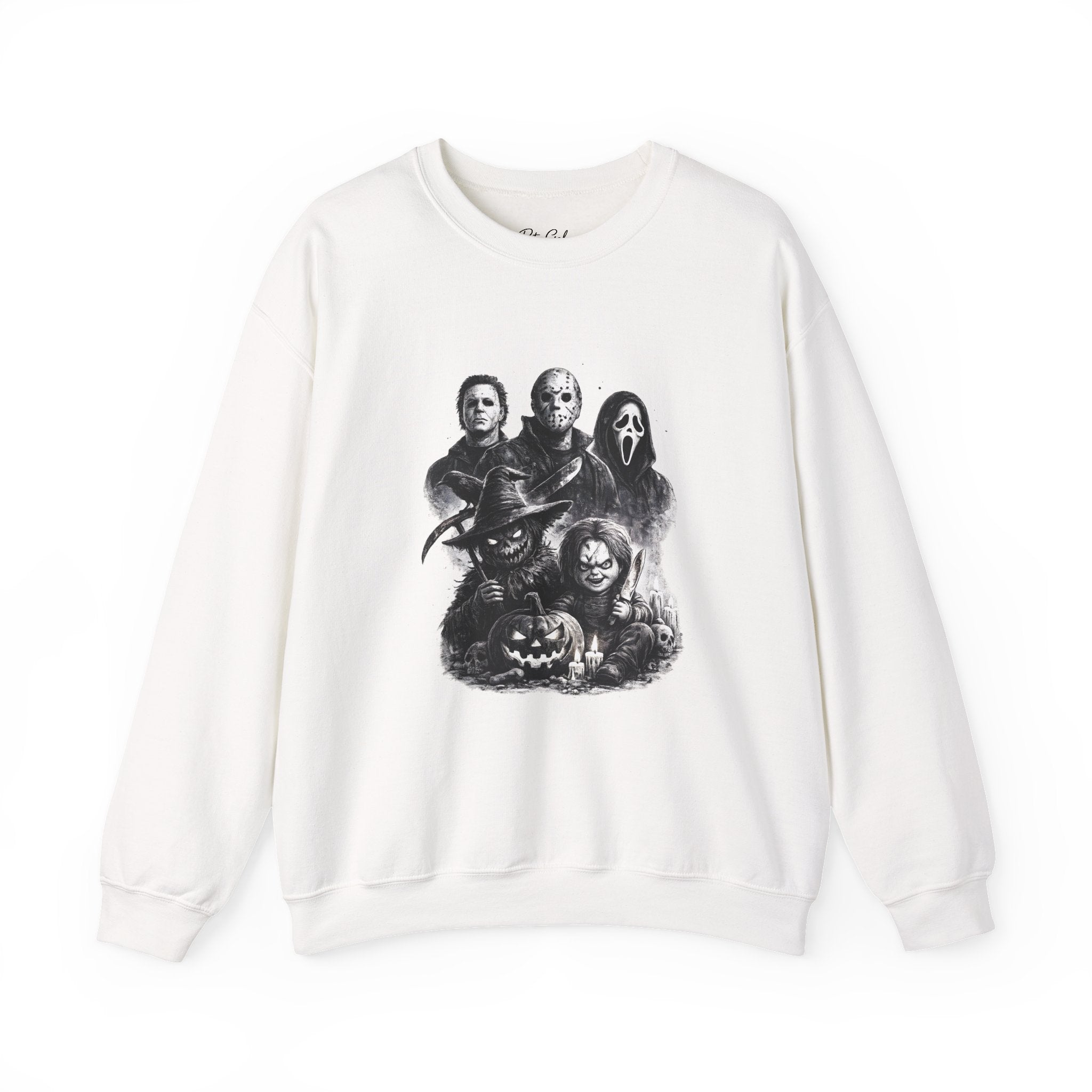 Horror Icons Crewneck Sweatshirt — Vintage Halloween Slasher Collage
