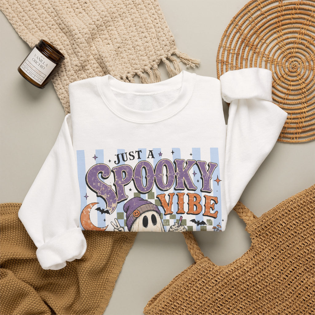 Spooky Vibe Crewneck Sweatshirt – Cute Ghost Halloween Graphic