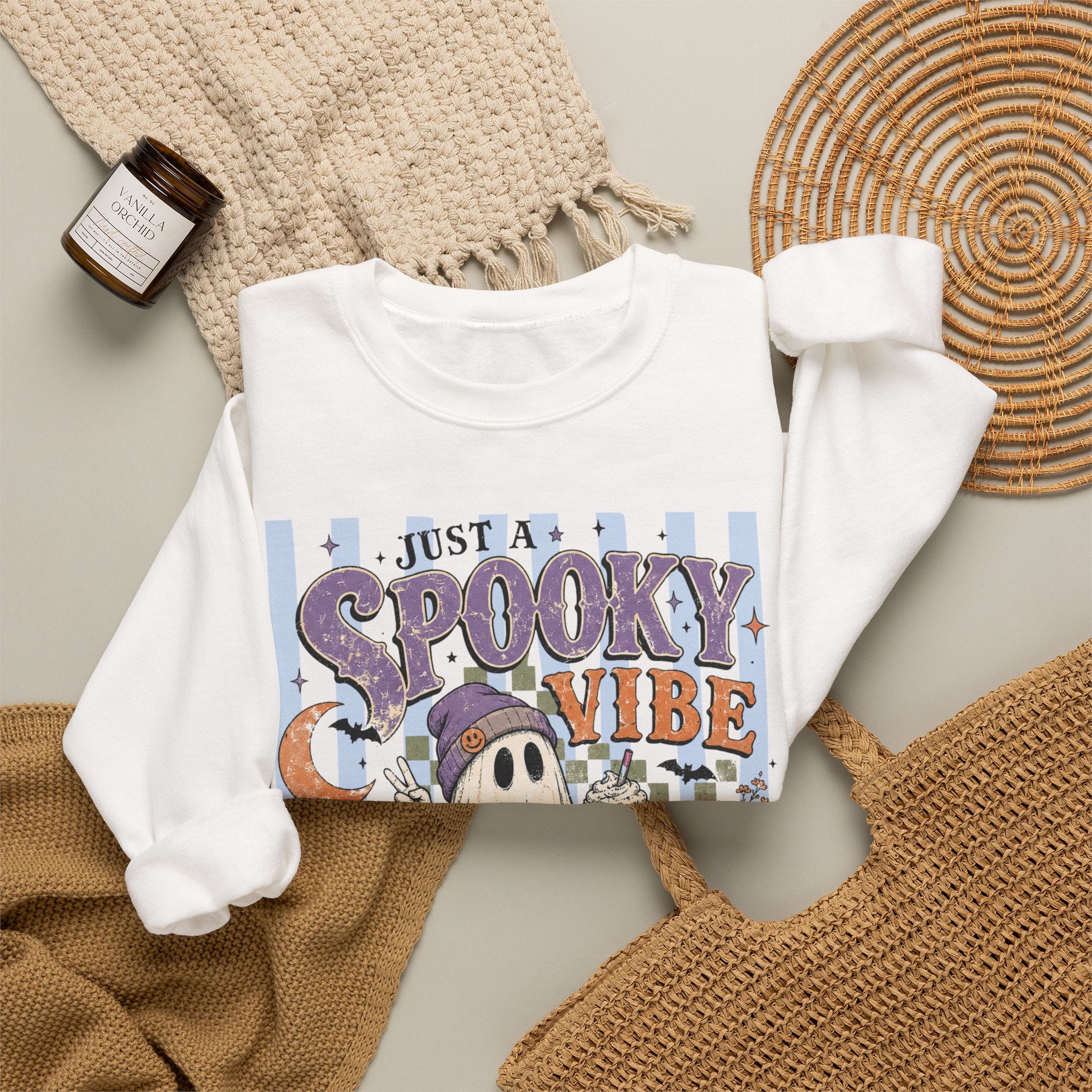 Spooky Vibe Crewneck Sweatshirt – Cute Ghost Halloween Graphic