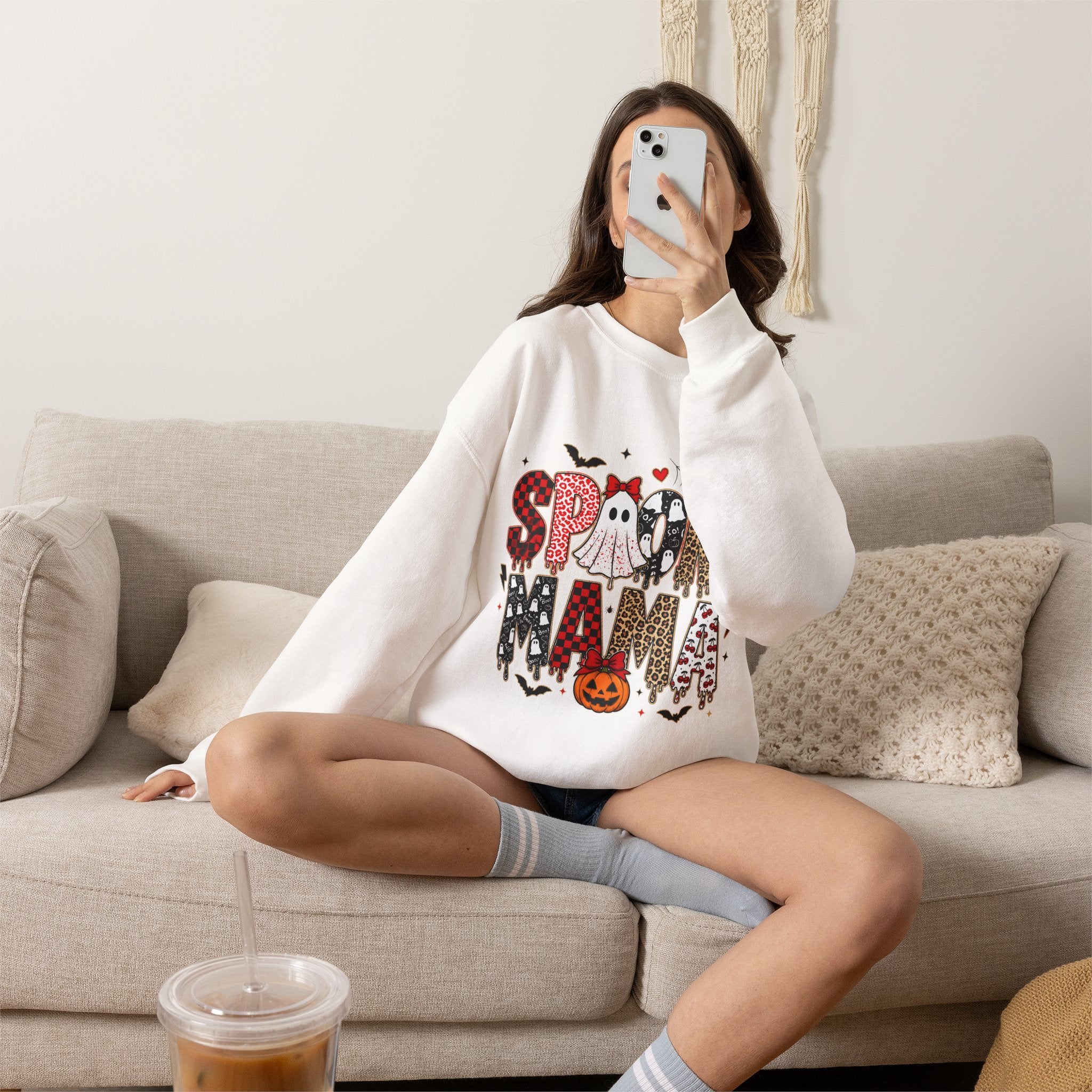 Spooky Mama Sweatshirt — Halloween Ghost Pumpkin Crewneck for Moms