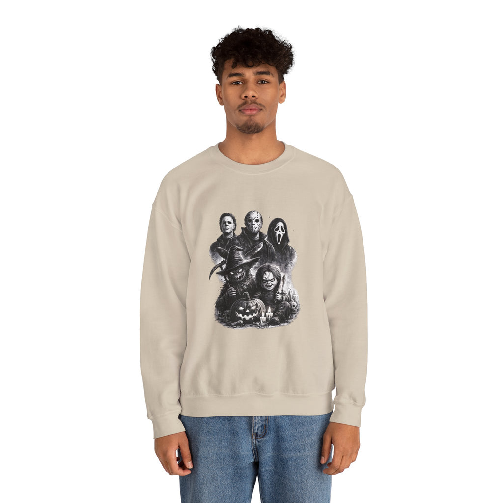 Horror Icons Crewneck Sweatshirt — Vintage Halloween Slasher Collage