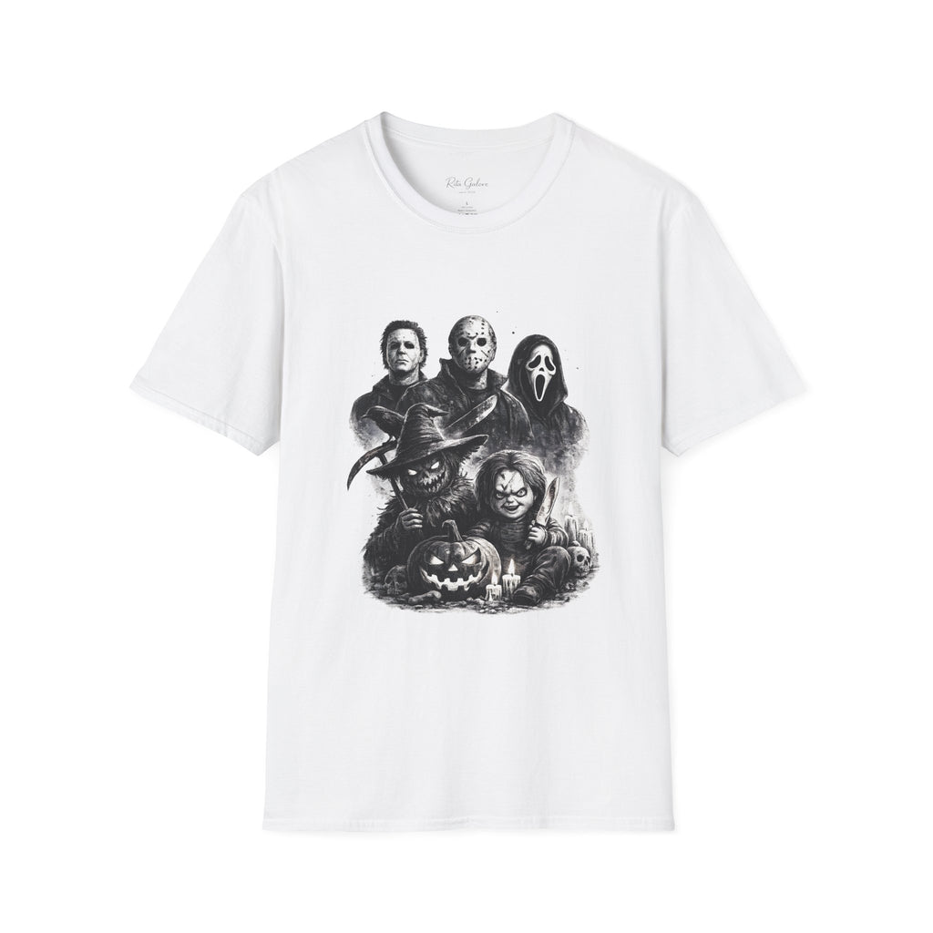 Horror Slasher Mask Collage T-Shirt | Halloween Villains Tee Unisex