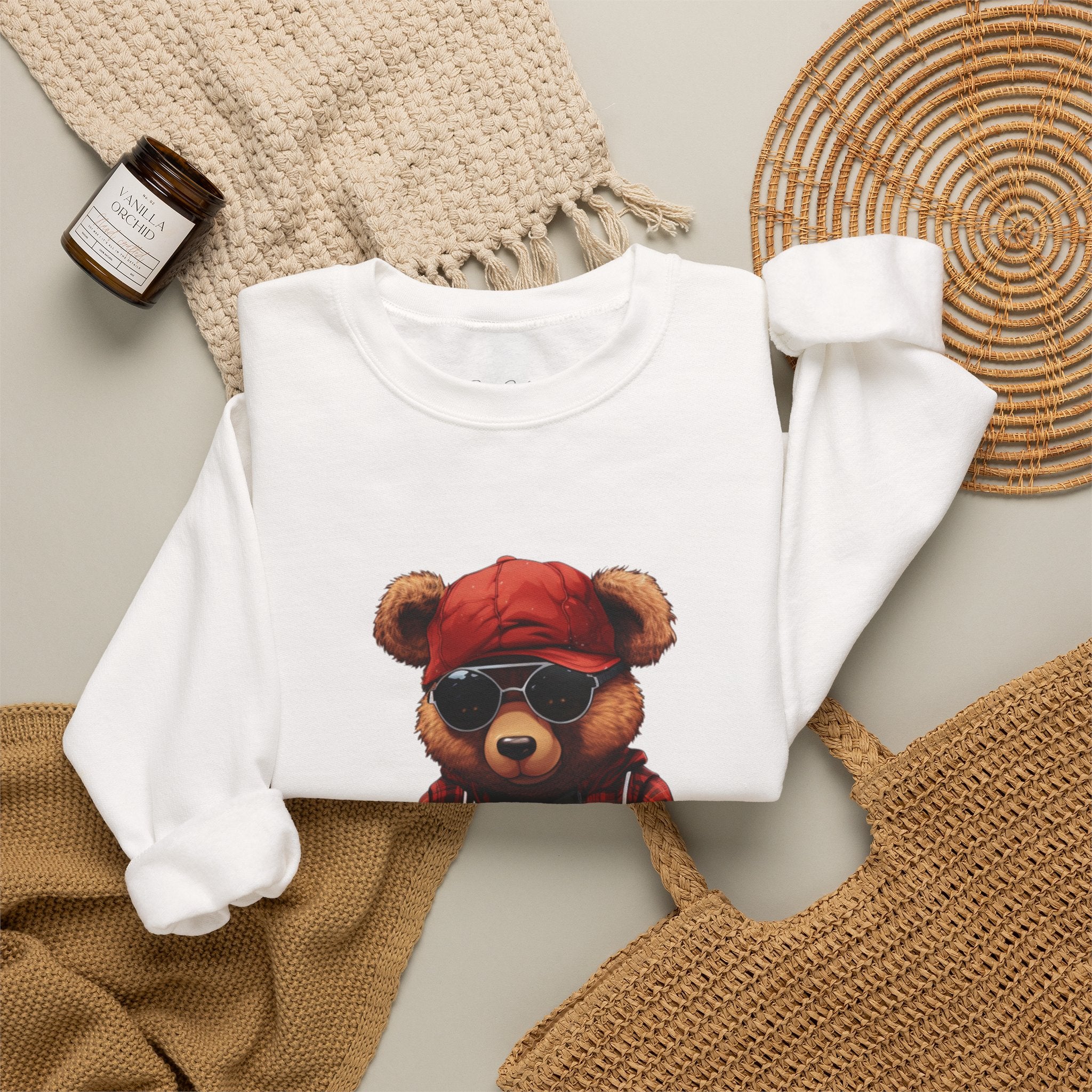 Cool Teddy Bear Crewneck Sweatshirt - Hipster Bear Graphic Pullover