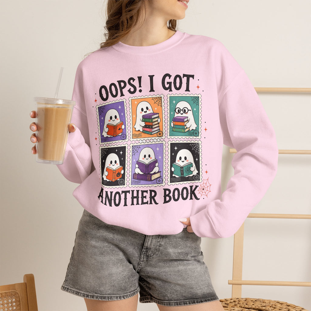 Crewneck Sweatshirt — "Oops! I Got Another Book" Cute Reading Ghosts Graphic