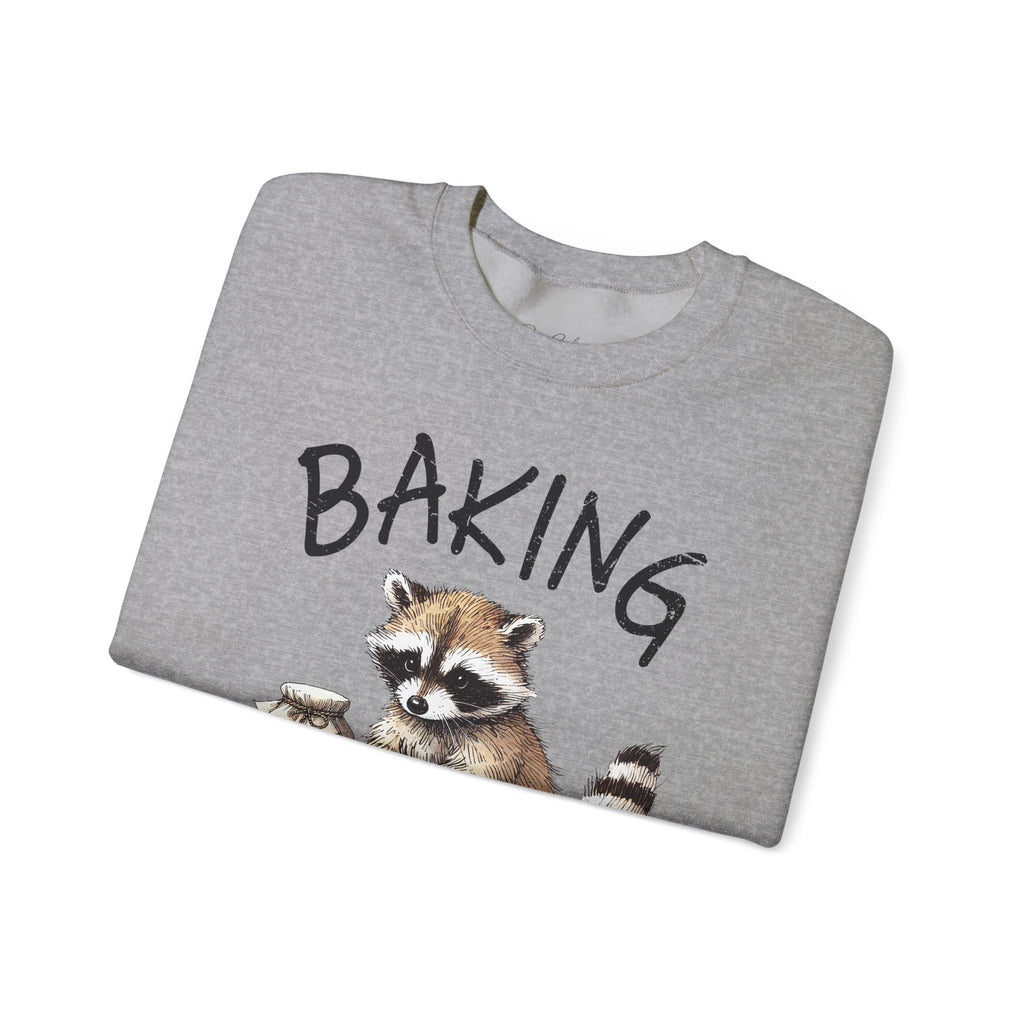 Crewneck Sweatshirt - 'Baking Because Murder Is Wrong' Raccoon Cozy Baking Crew