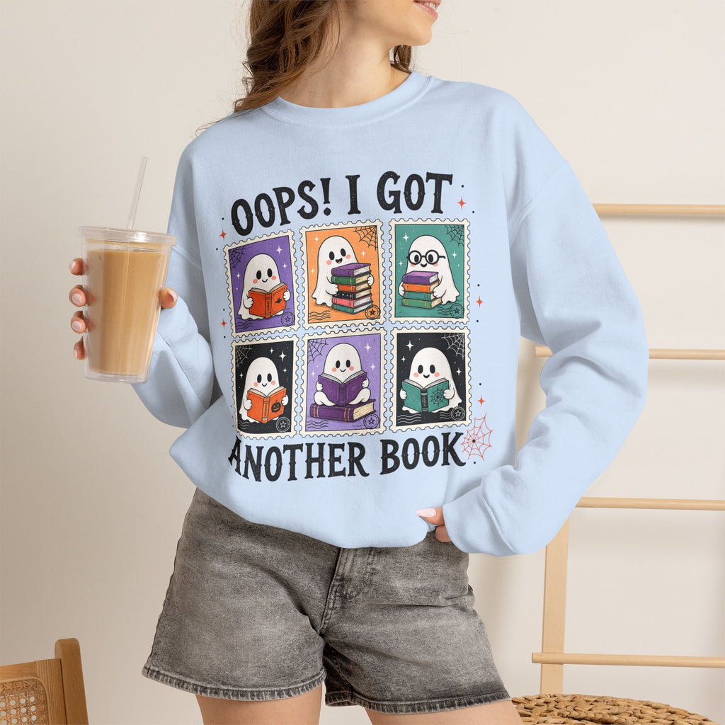 Crewneck Sweatshirt — "Oops! I Got Another Book" Cute Reading Ghosts Graphic