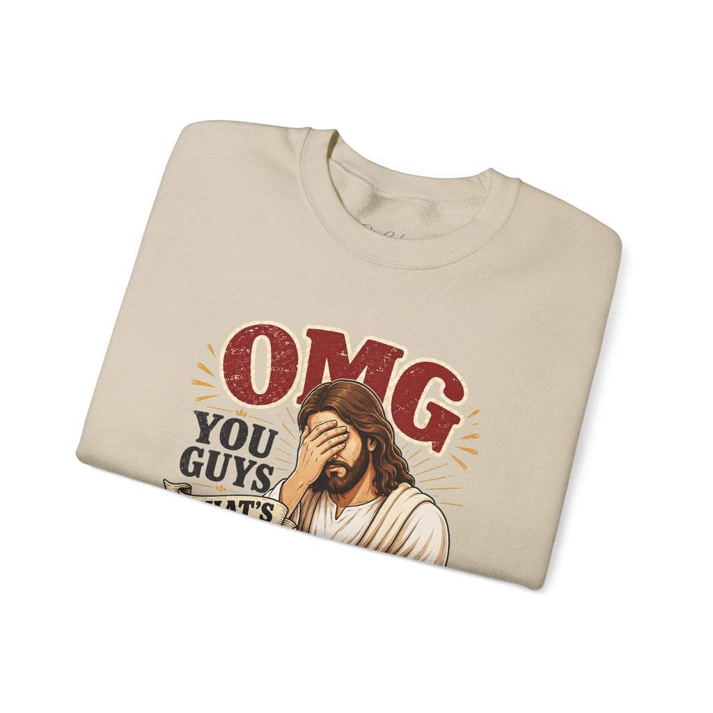 Relatable Jesus Facepalm Crewneck Sweatshirt – "OMG You Guys That's Not What I Said" Christian Pullover