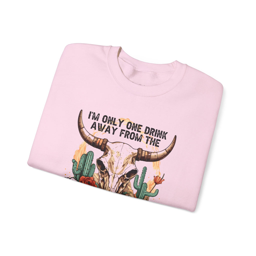 Devil Drink Sweatshirt — 'I'm Only One Drink Away From The Devil' Western Skull Crewneck Unisex