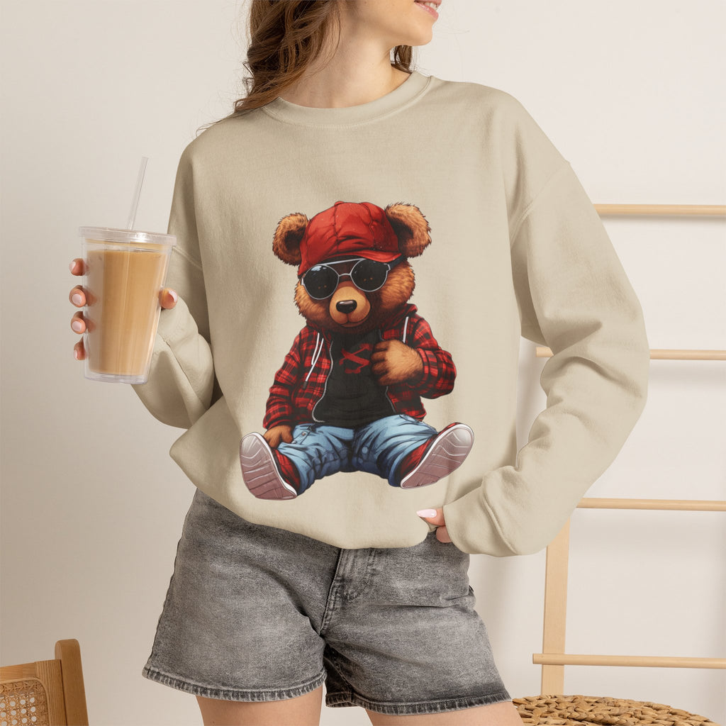 Cool Teddy Bear Crewneck Sweatshirt - Hipster Bear Graphic Pullover
