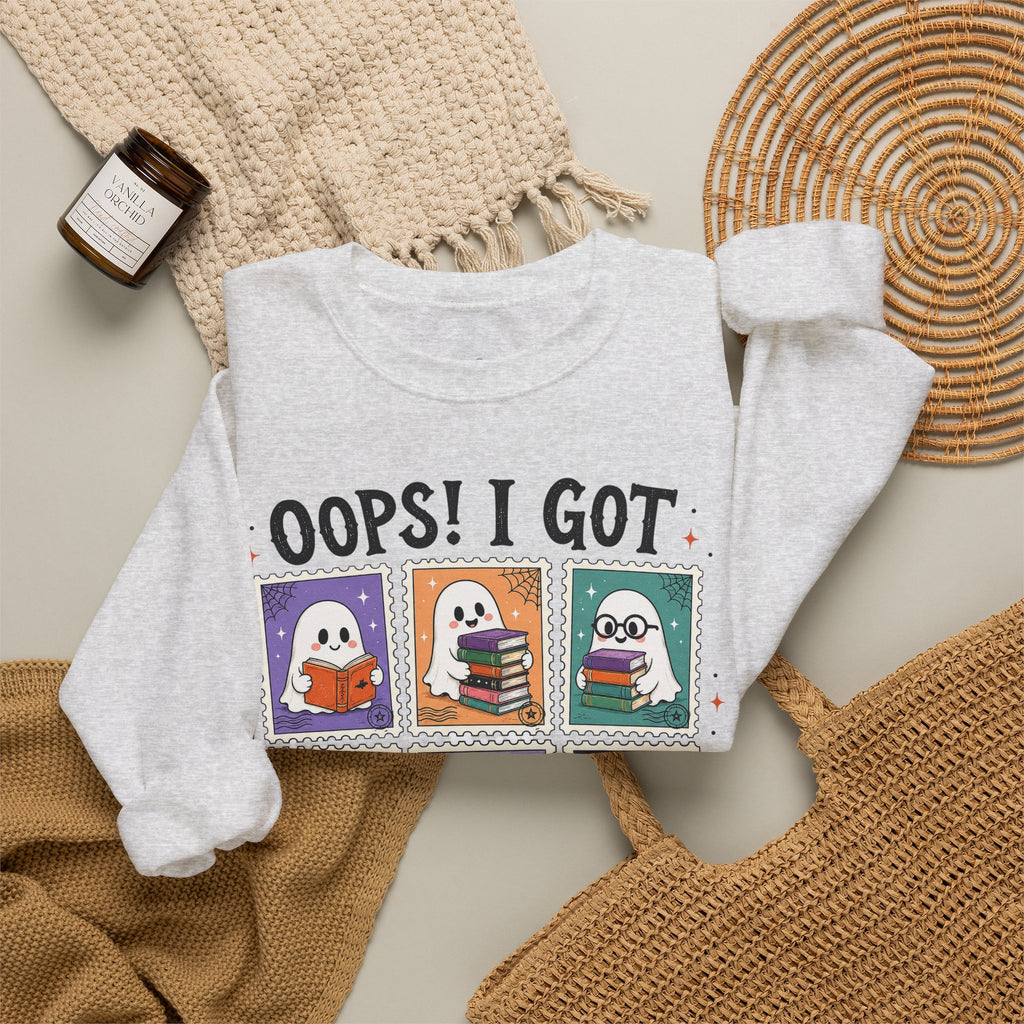 Crewneck Sweatshirt — "Oops! I Got Another Book" Cute Reading Ghosts Graphic