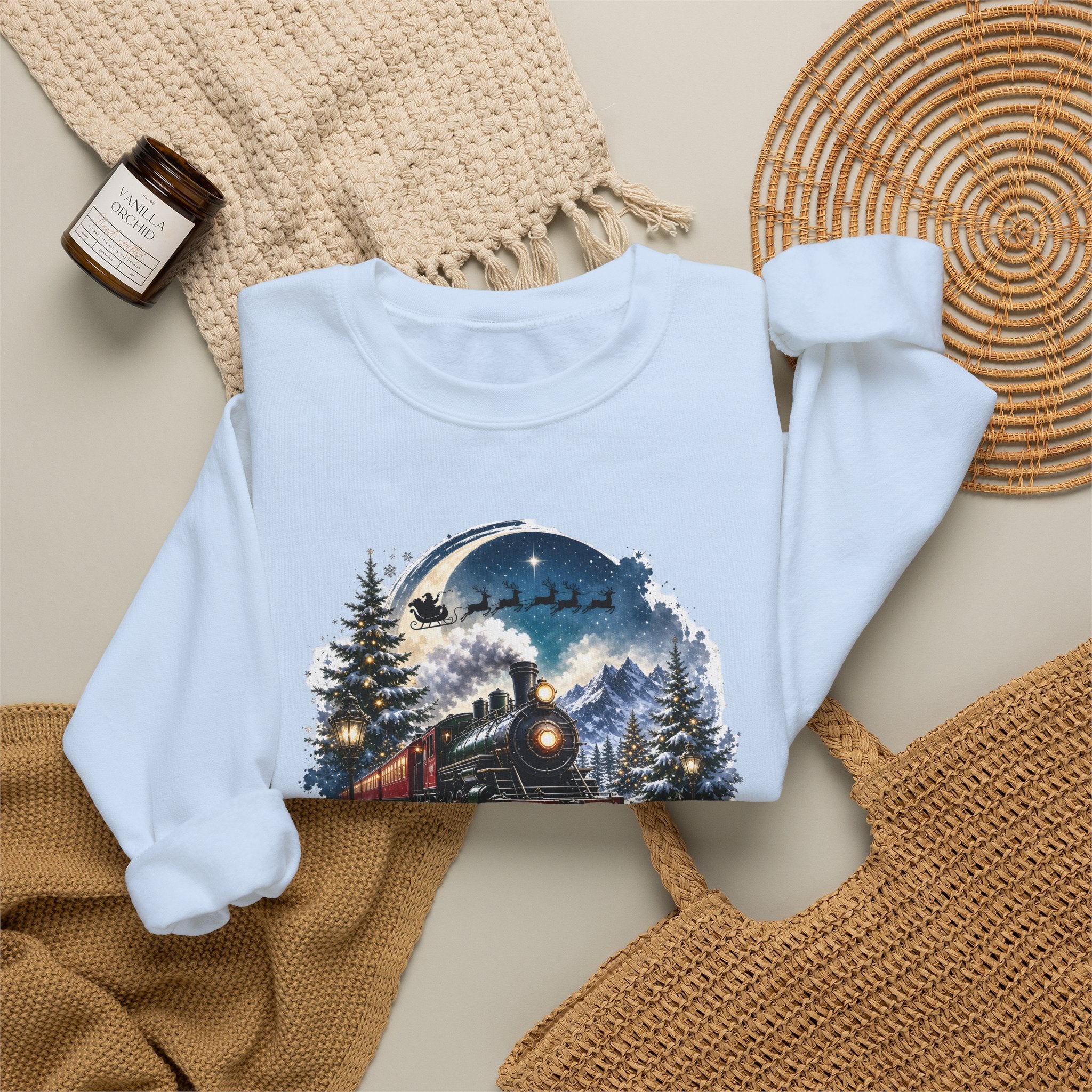 Believe Train Sweatshirt - Vintage Holiday Winter Steam Locomotive Crewneck