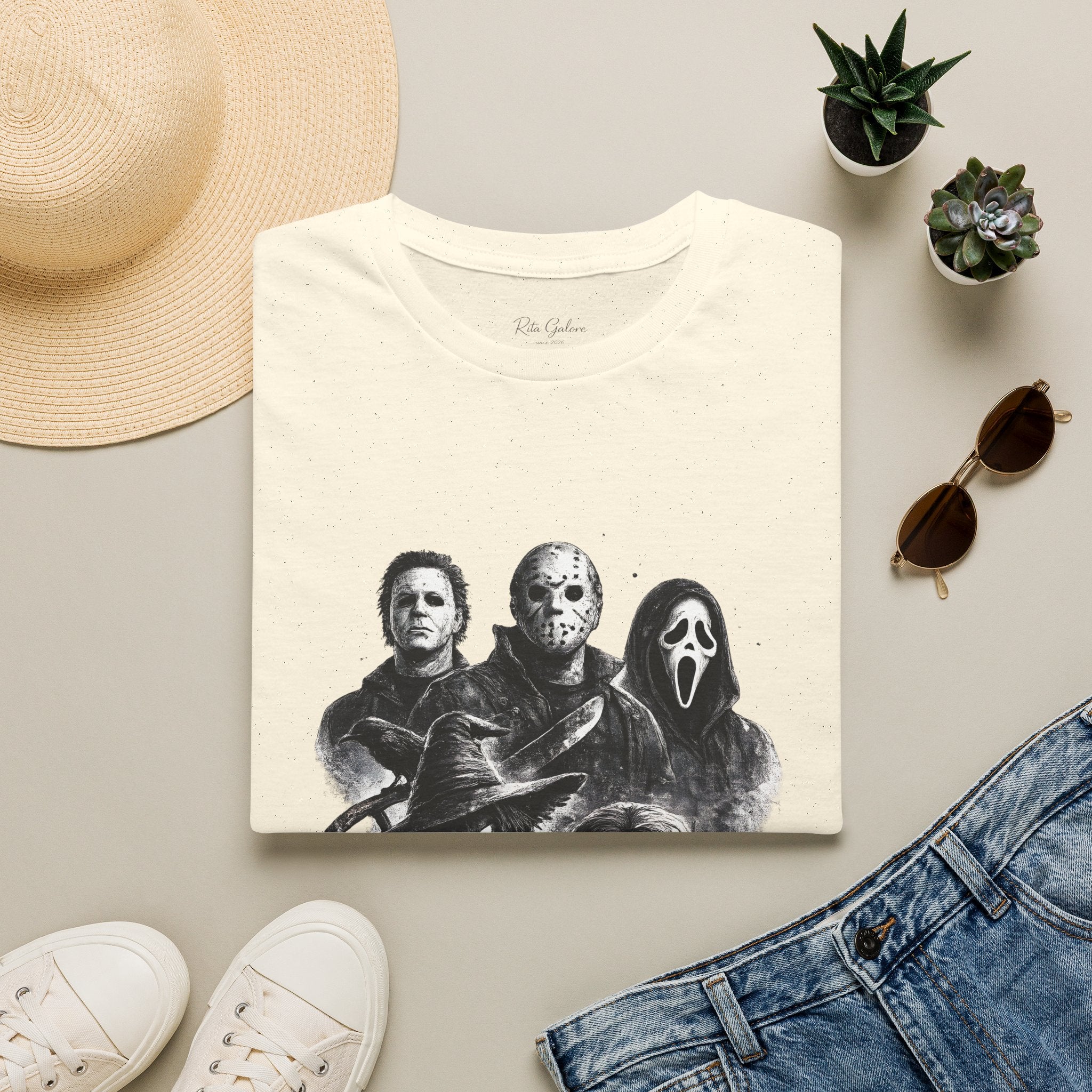 Horror Slasher Mask Collage T-Shirt | Halloween Villains Tee Unisex