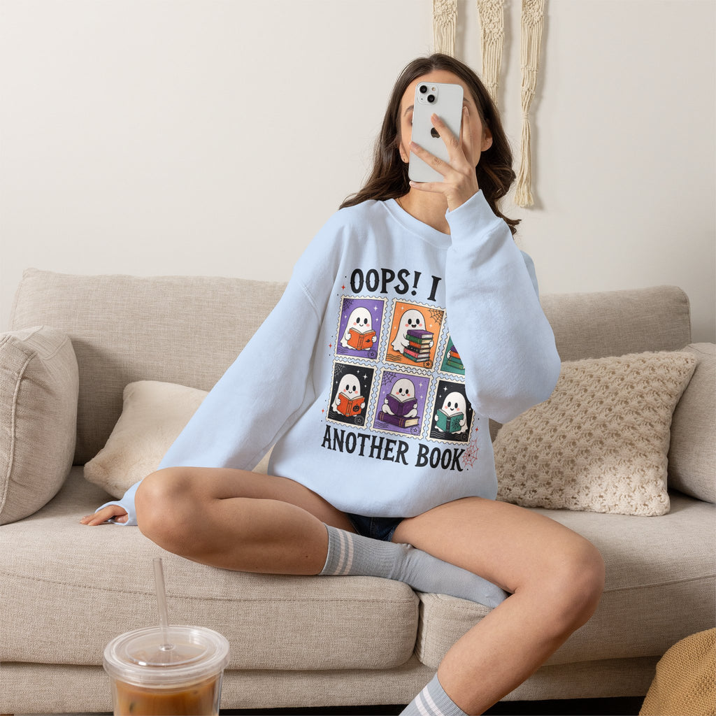 Crewneck Sweatshirt — "Oops! I Got Another Book" Cute Reading Ghosts Graphic