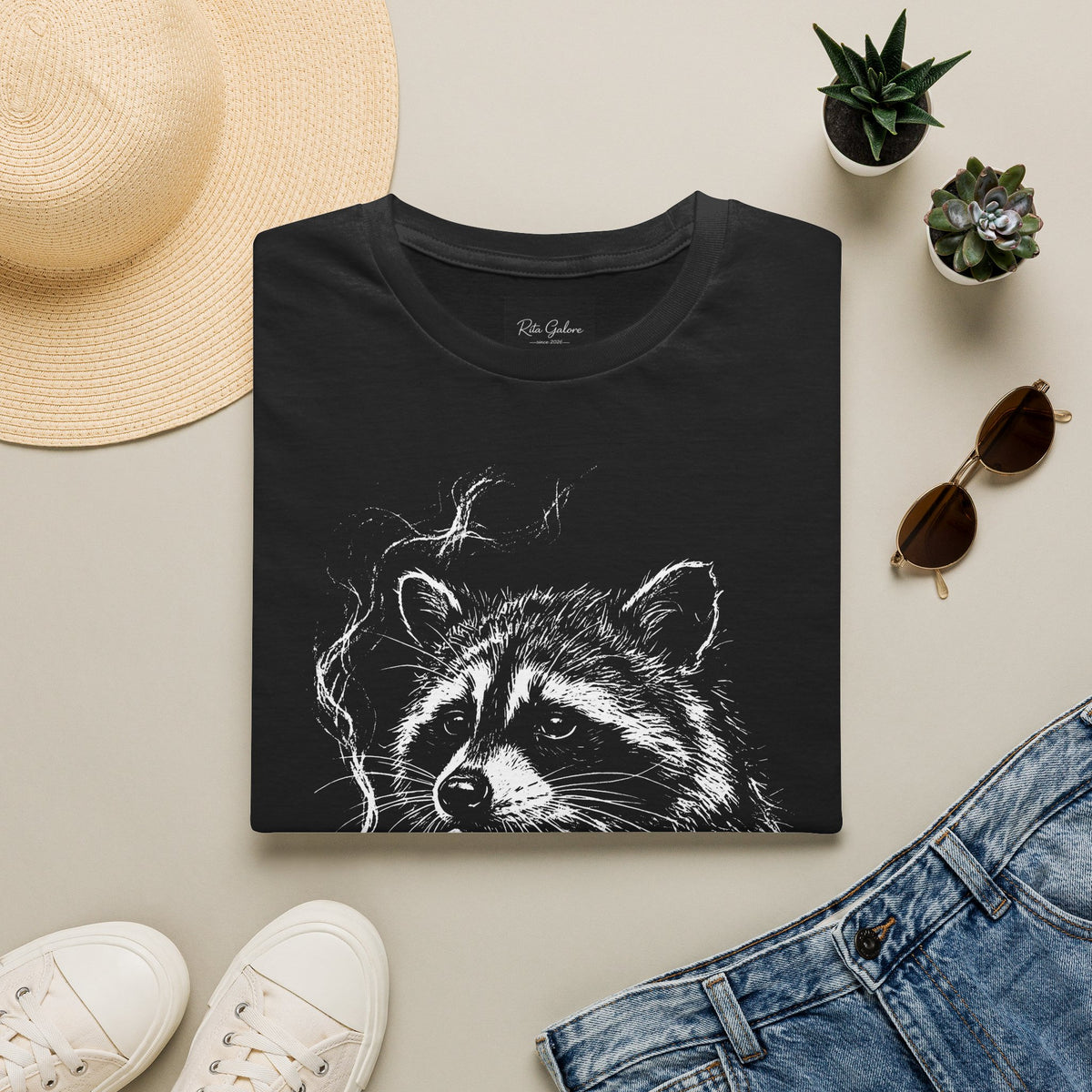 Raccoon Illustration T-Shirt — Smoky Woodland Graphic Tee