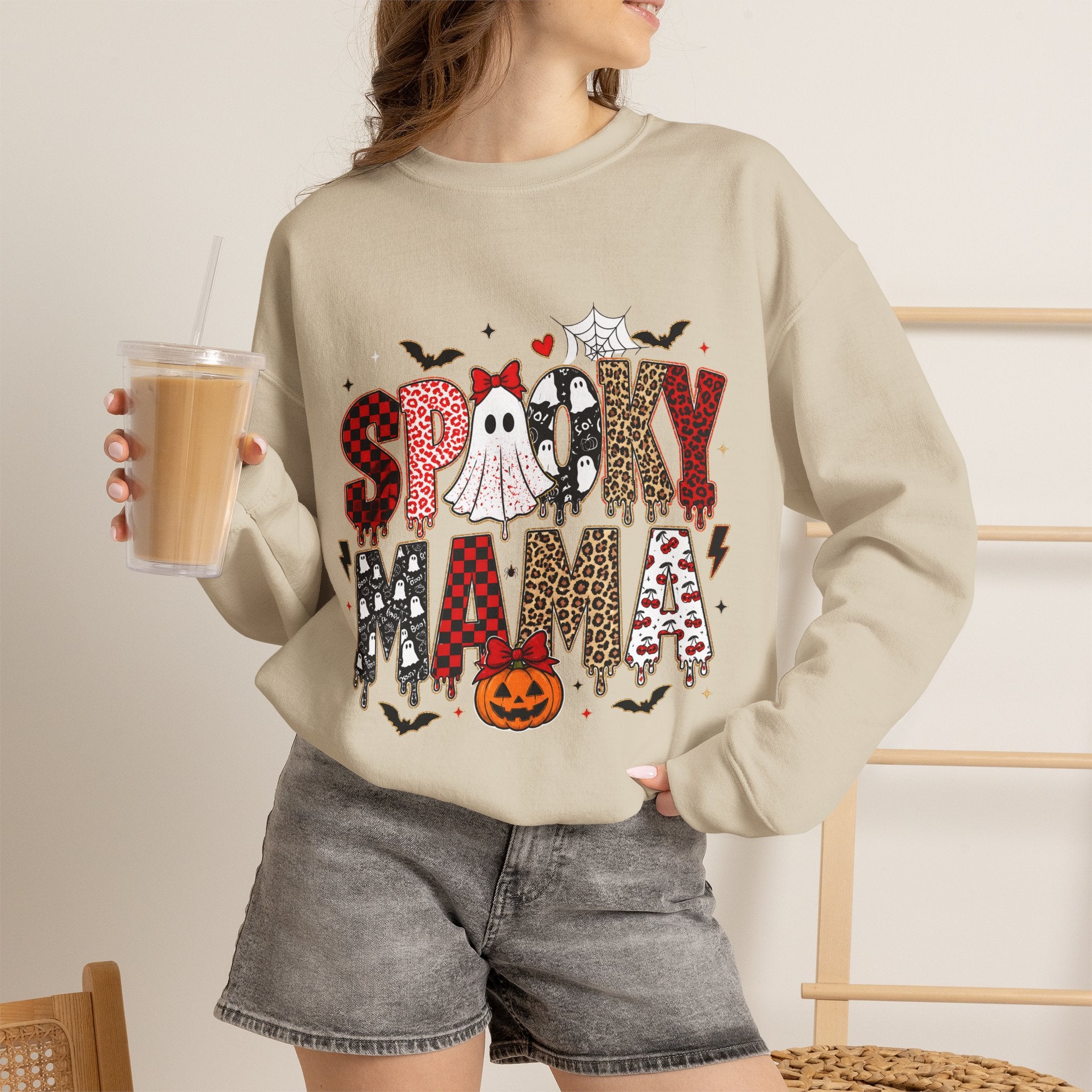 Spooky Mama Sweatshirt — Halloween Ghost Pumpkin Crewneck for Moms