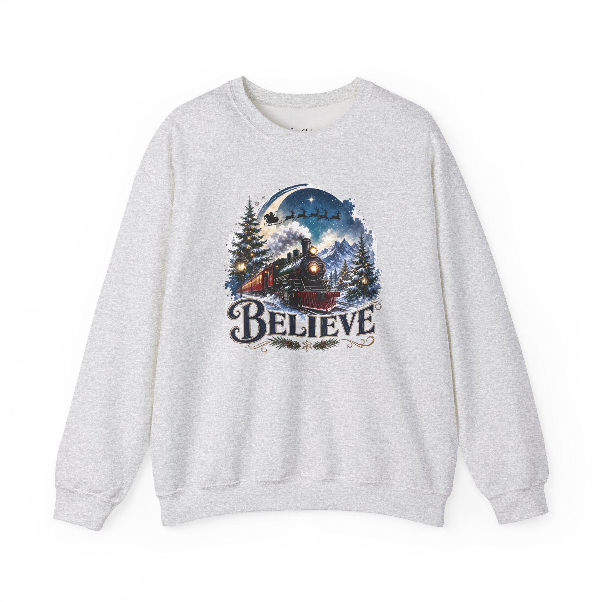 Believe Train Sweatshirt - Vintage Holiday Winter Steam Locomotive Crewneck
