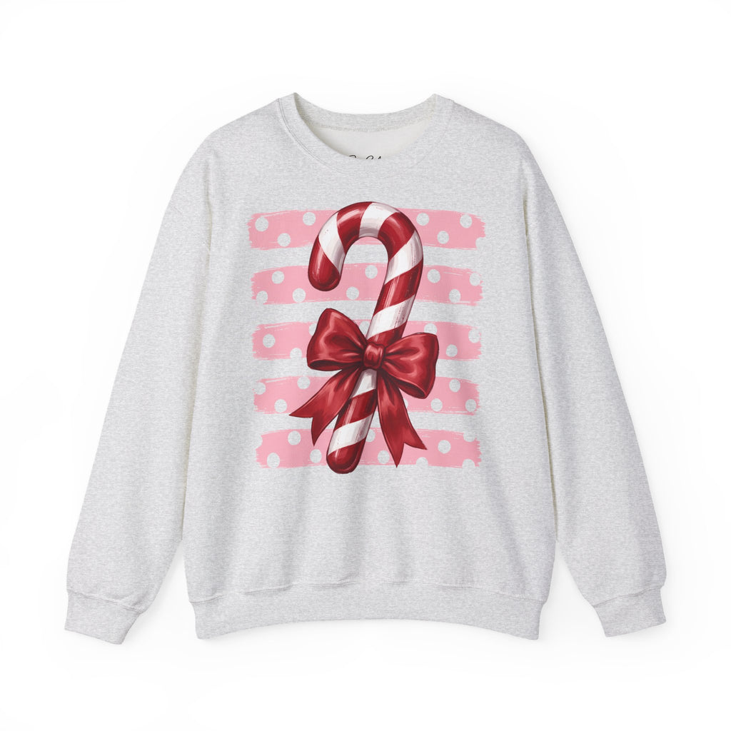 Candy Cane Bow Crewneck Sweatshirt — Holiday Christmas Sweater