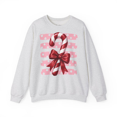 Candy Cane Bow Crewneck Sweatshirt — Holiday Christmas Sweater