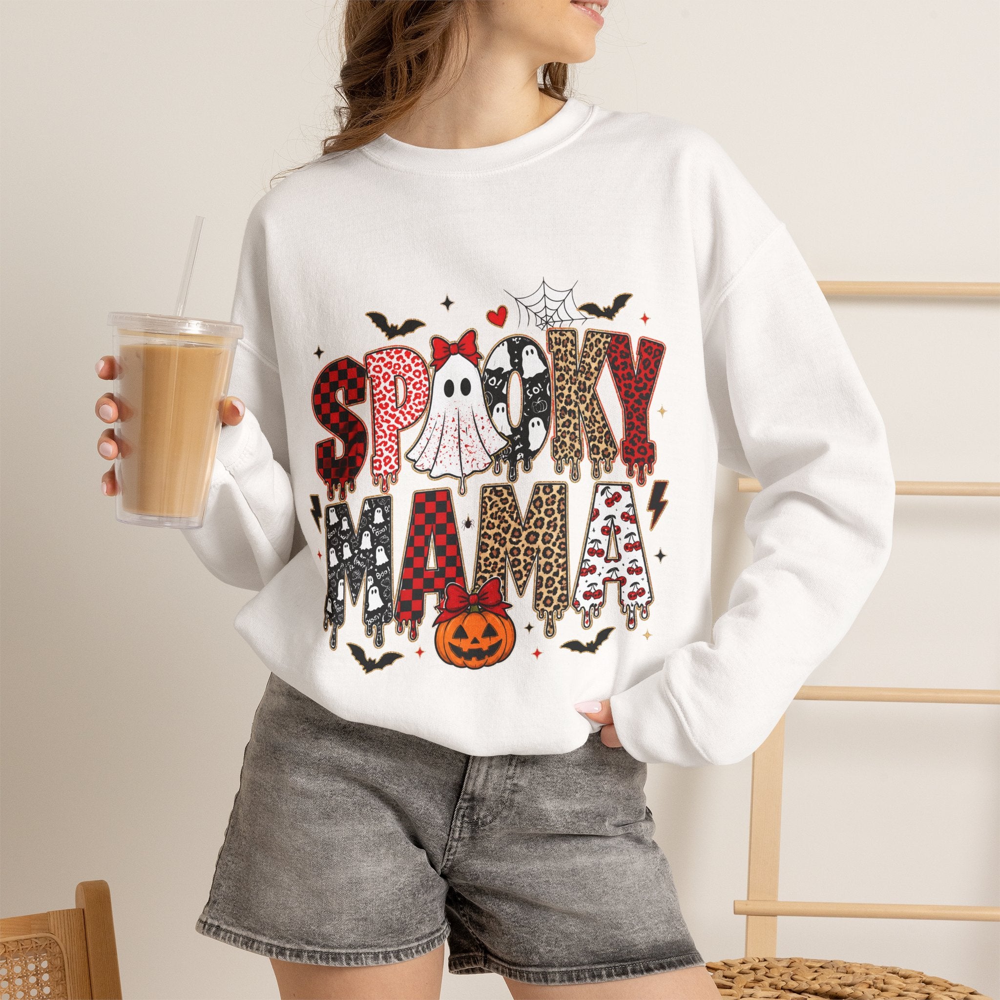 Spooky Mama Sweatshirt — Halloween Ghost Pumpkin Crewneck for Moms