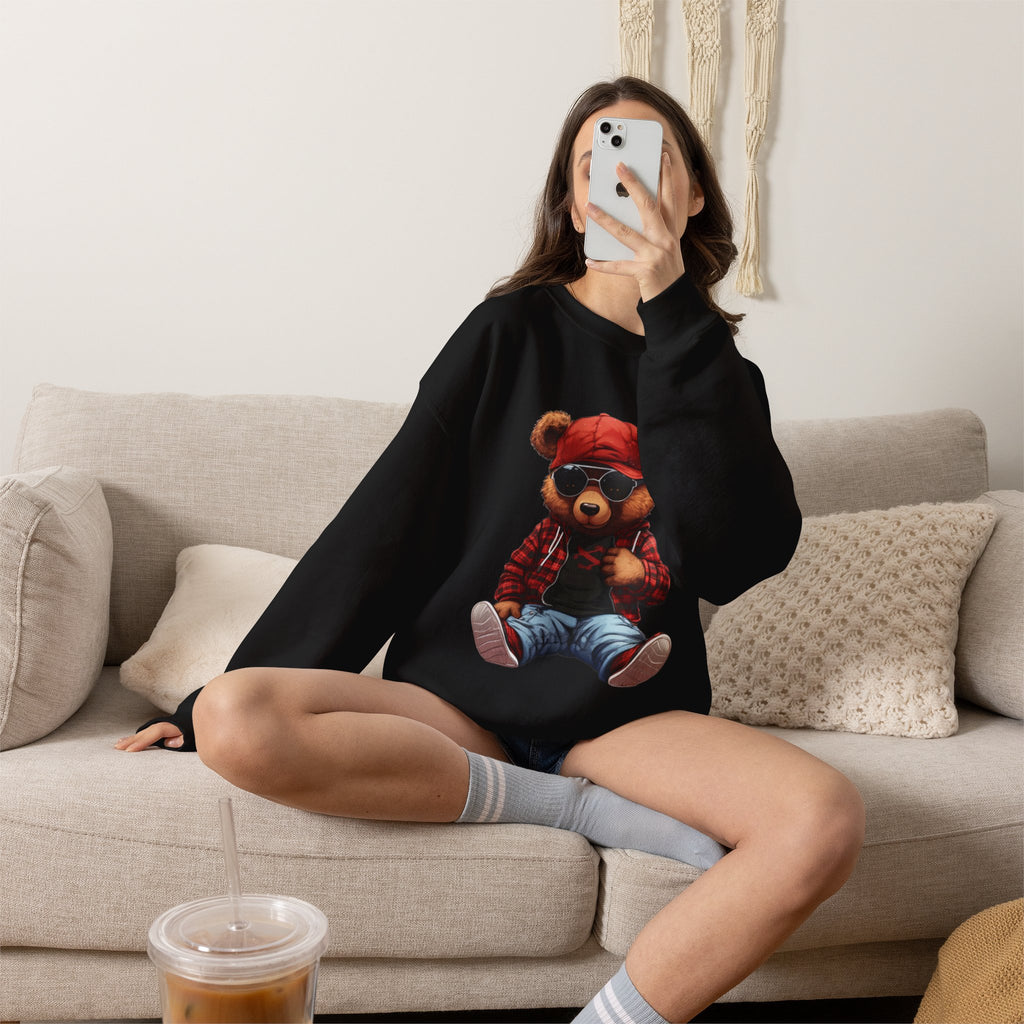 Cool Teddy Bear Crewneck Sweatshirt - Hipster Bear Graphic Pullover