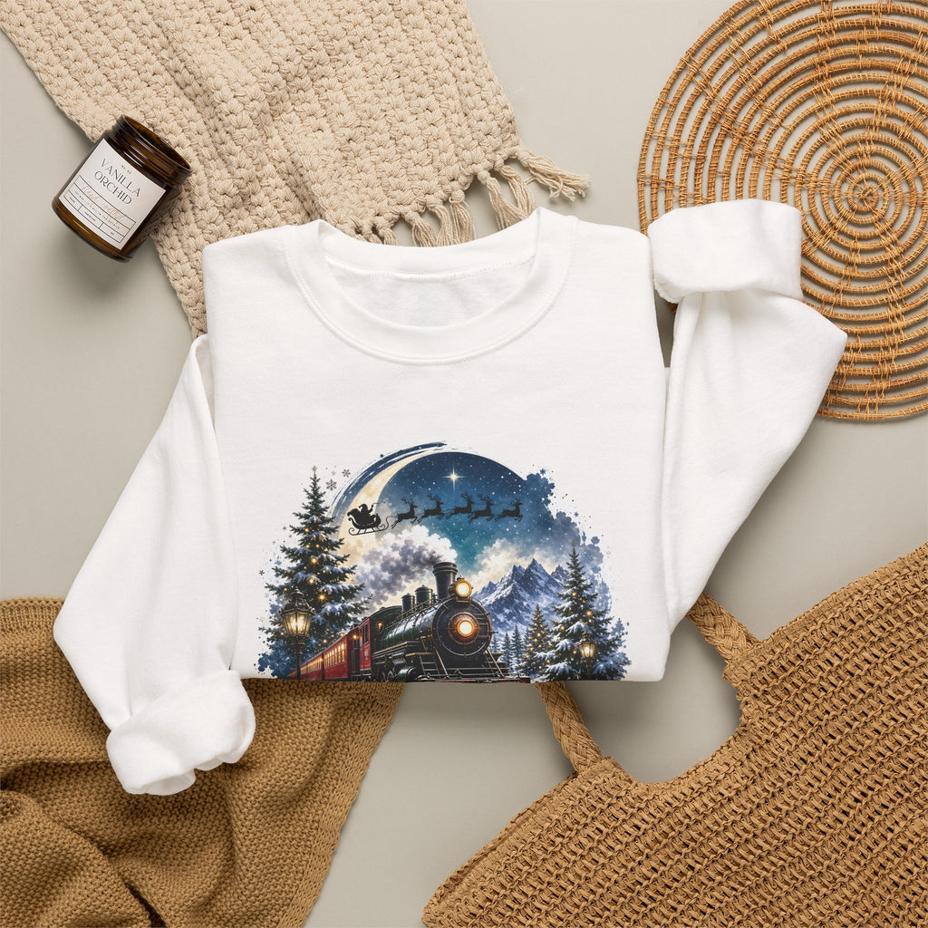 Believe Train Sweatshirt - Vintage Holiday Winter Steam Locomotive Crewneck