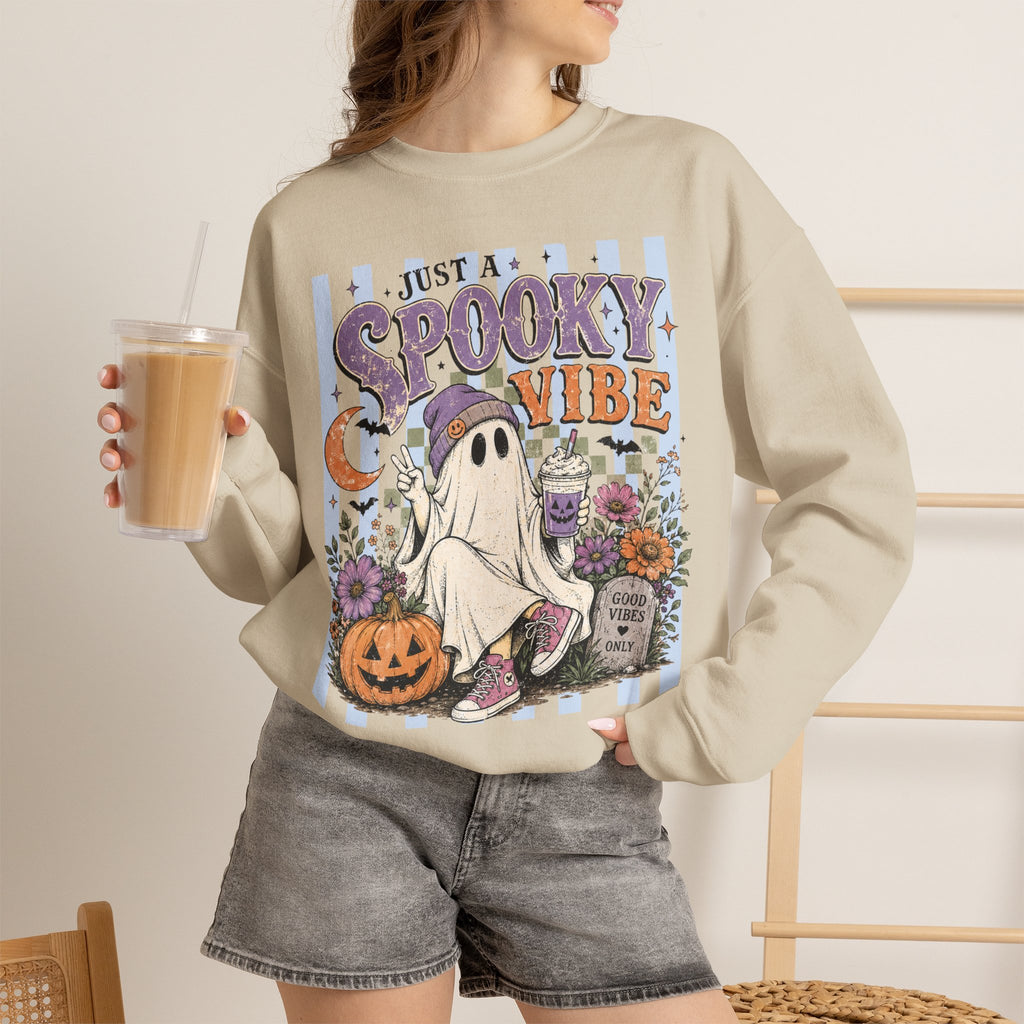 Spooky Vibe Crewneck Sweatshirt – Cute Ghost Halloween Graphic