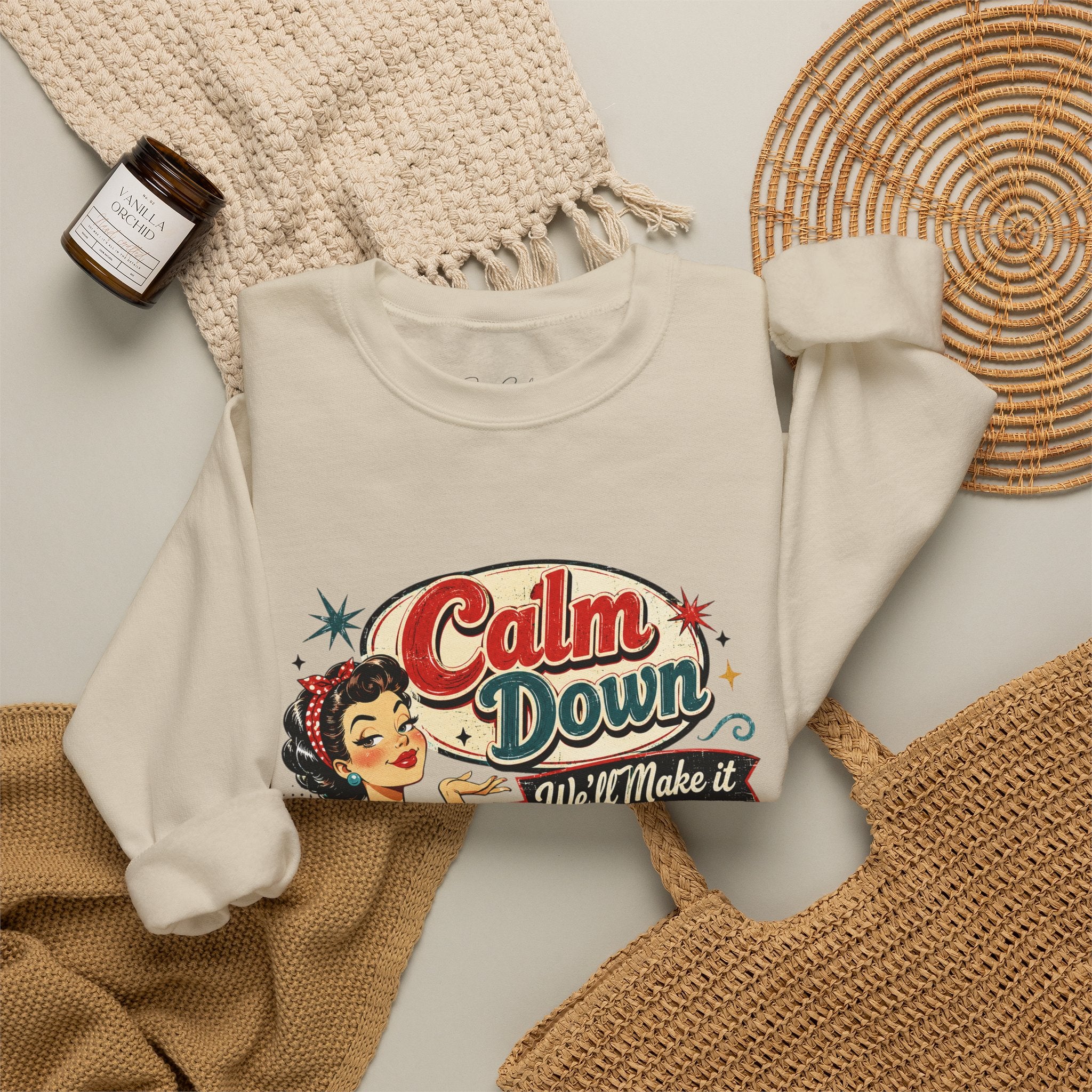 Crewneck Sweatshirt — Vintage 'Calm Down, We'll Make It Look Like An Accident' Retro Pin-Up Design