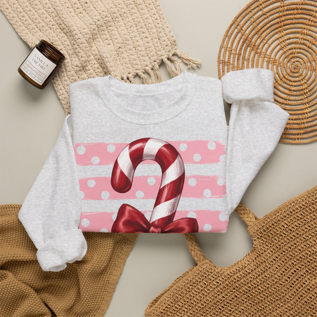 Candy Cane Bow Crewneck Sweatshirt — Holiday Christmas Sweater