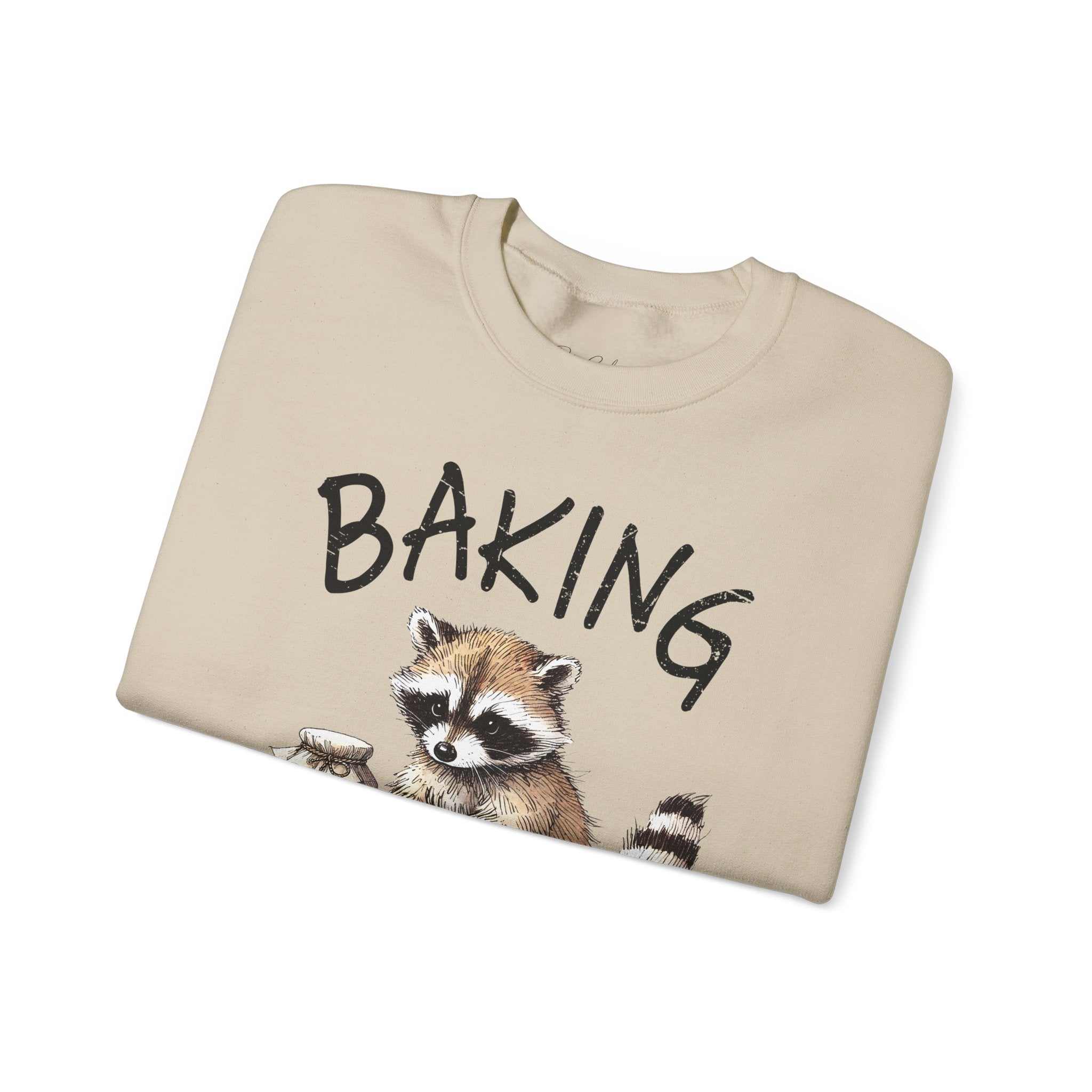 Crewneck Sweatshirt - 'Baking Because Murder Is Wrong' Raccoon Cozy Baking Crew