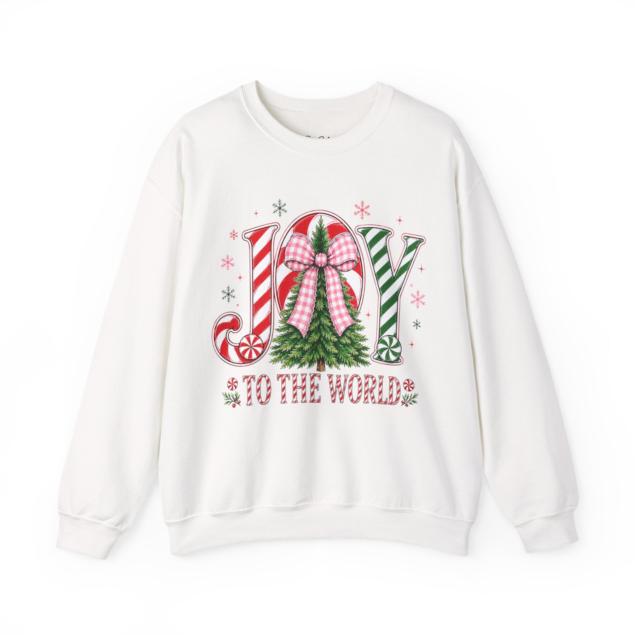 JOY to the World Christmas Sweatshirt — Festive Candy Cane & Wreath Holiday Crewneck