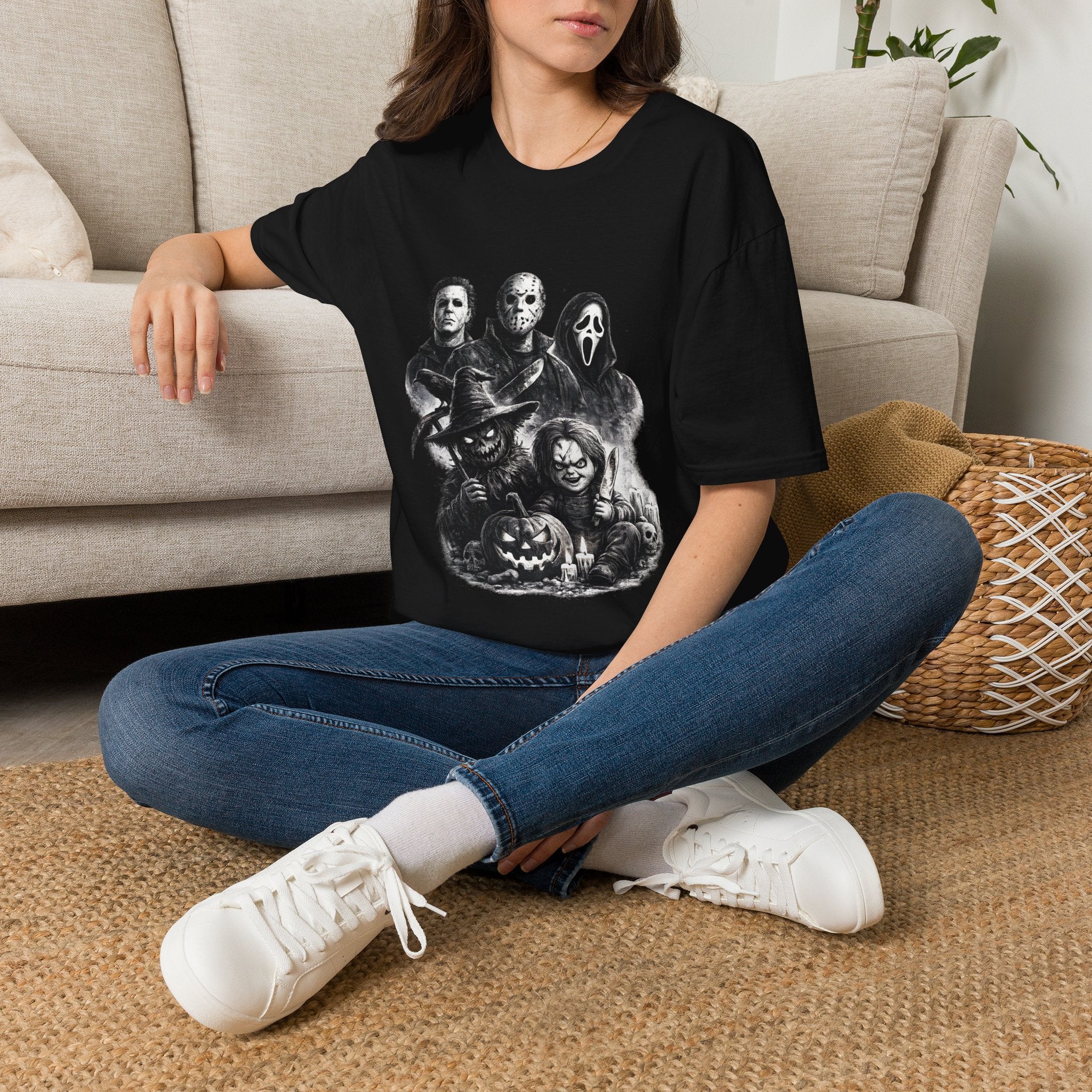 Horror Slasher Mask Collage T-Shirt | Halloween Villains Tee Unisex