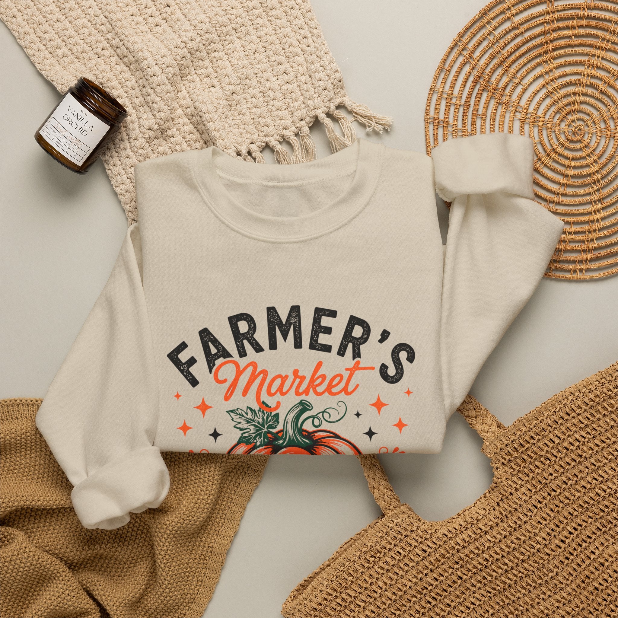 Farmer's Market Pumpkins Crewneck Sweatshirt | Vintage Pumpkin Market Design Unisex