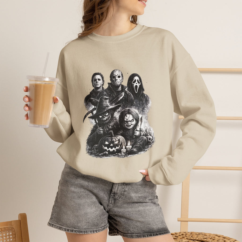 Horror Icons Crewneck Sweatshirt — Vintage Halloween Slasher Collage