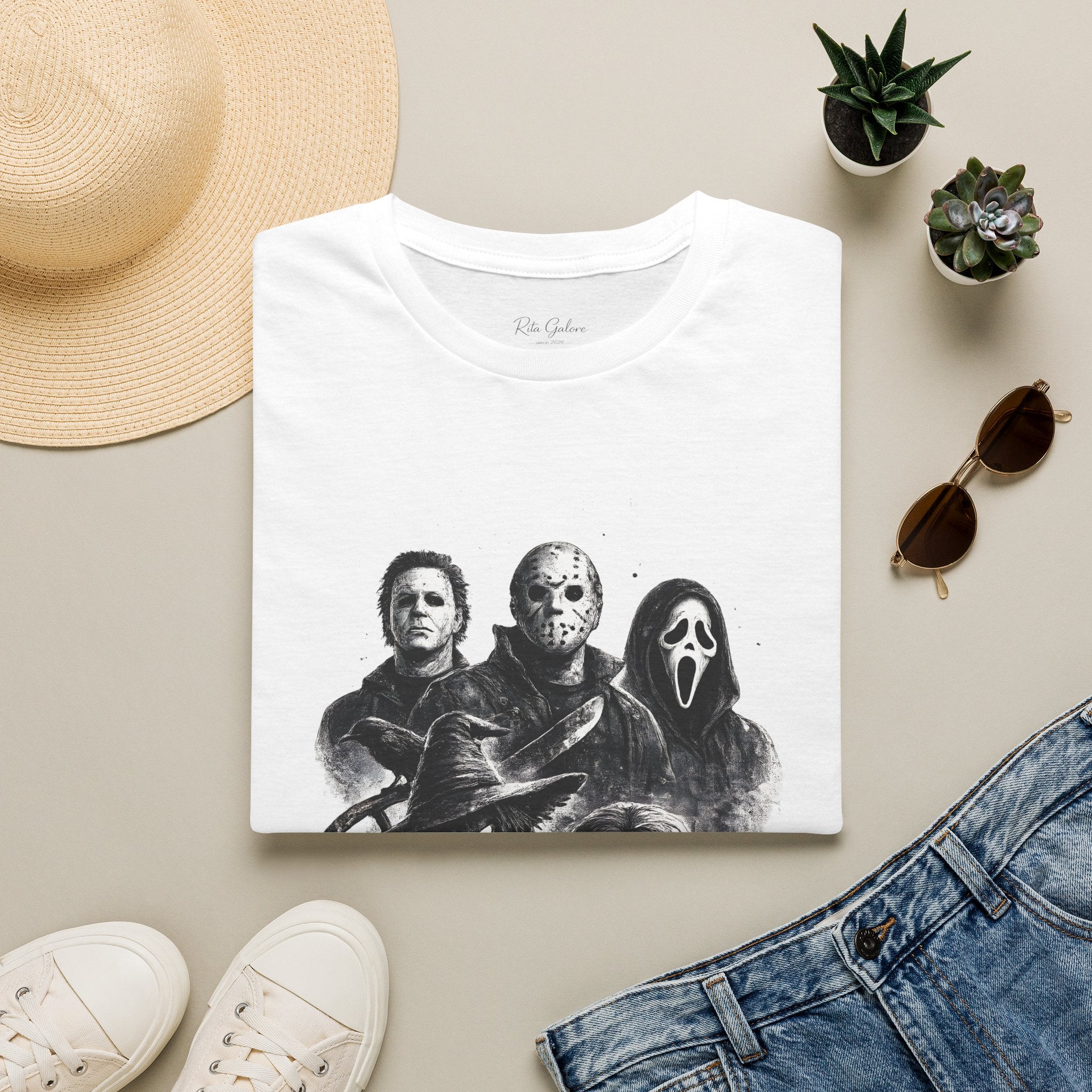 Horror Slasher Mask Collage T-Shirt | Halloween Villains Tee Unisex