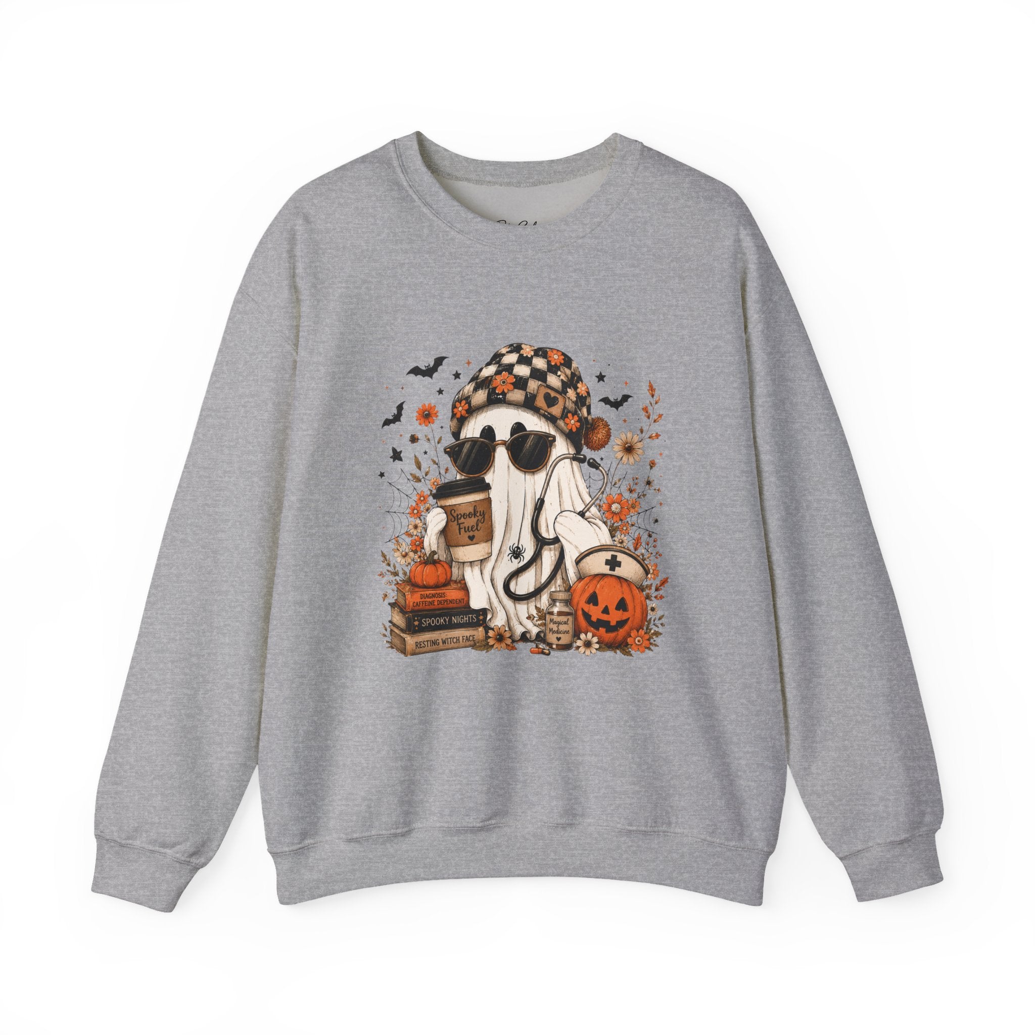 Cozy Halloween Ghost with Pumpkin Crewneck Sweatshirt | Fall Haunted Style Unisex