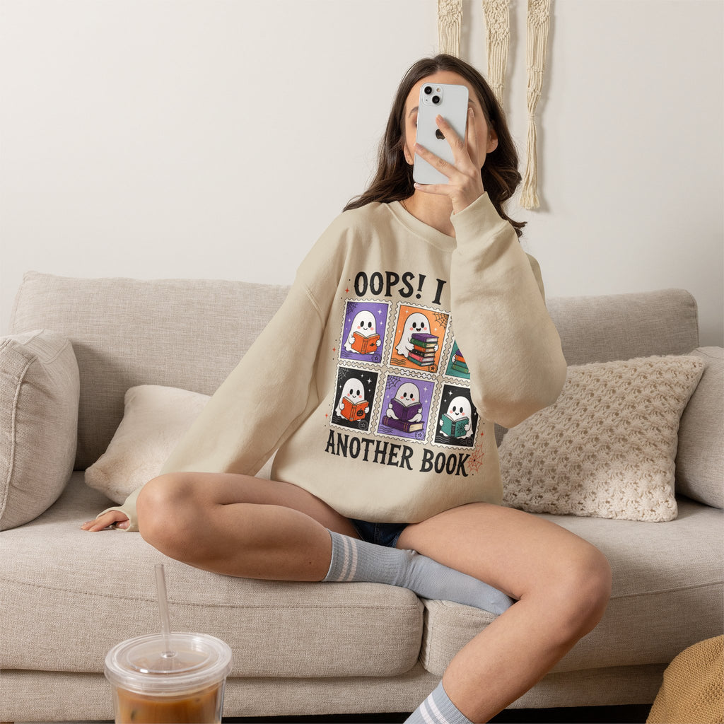 Crewneck Sweatshirt — "Oops! I Got Another Book" Cute Reading Ghosts Graphic